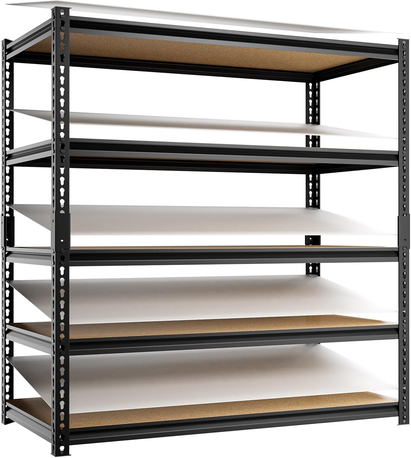 5-Tier Heavy-Duty Garage Shelving 48”W X 24”D X 71”H 3000LBS Capacity Industrial-Grade Shelving Adjustable Metal Shelves Includes Matte Polypropylene Spacers (Black) 2 Pack