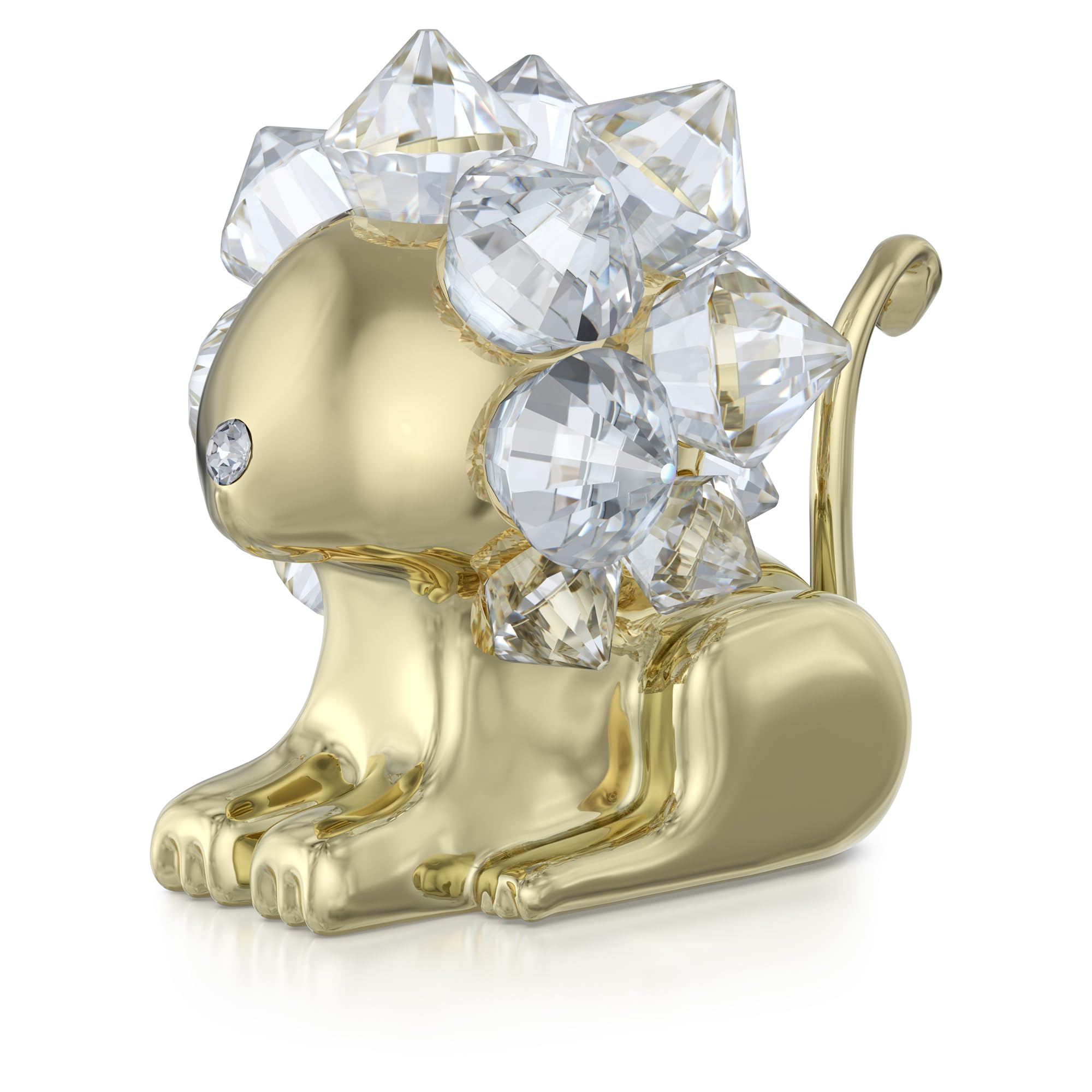 Swarovski Gold Tone Zodiac Leo Figurine, Clear Faceted Crystal And Engraved Gold-Tone Metal, Part Of The Zodiac Collection