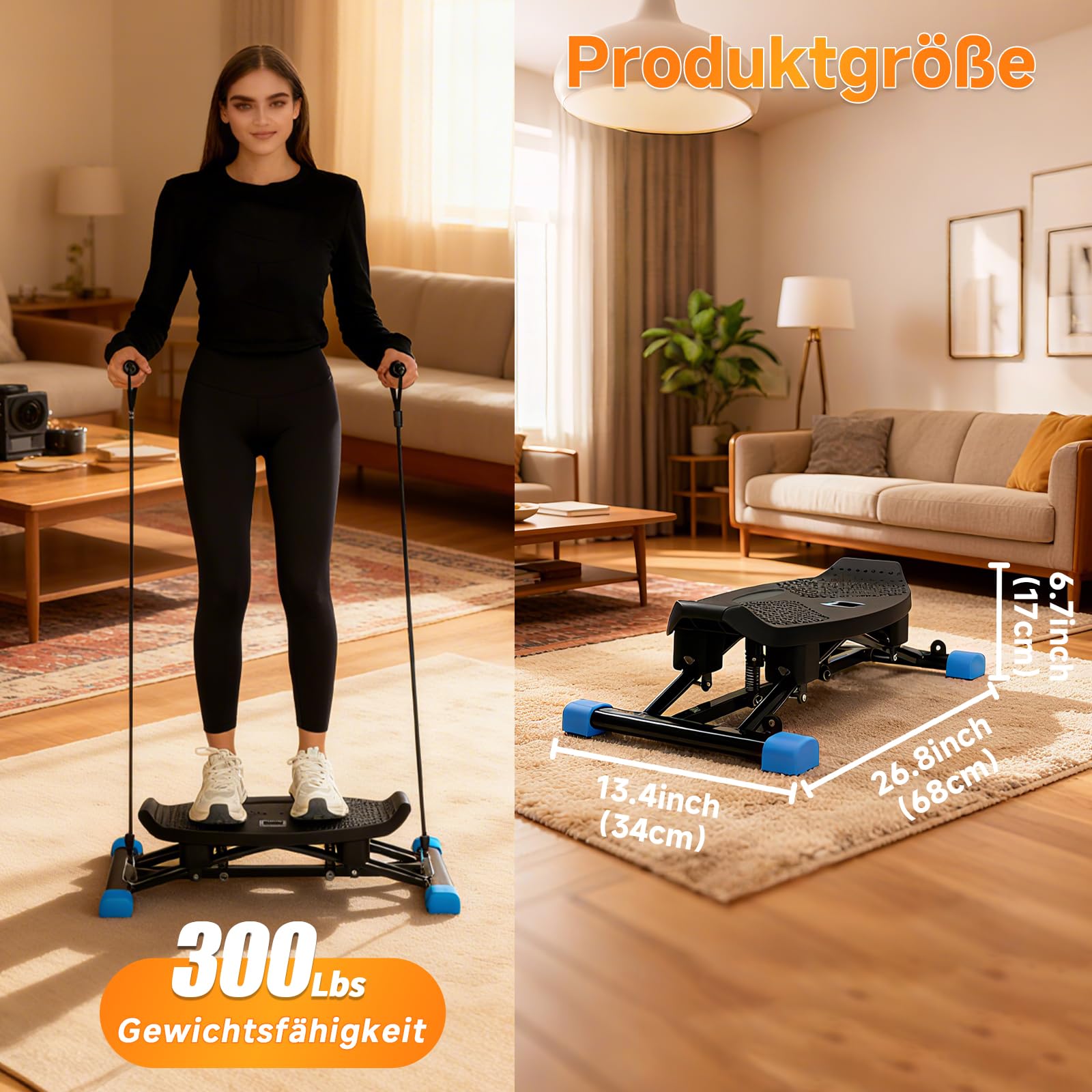 Balance Trainer Simulierte Skimaschine Widerstandsbasiertes Aerobic-Laufband Tragbarer Stepper trägt 136 kg leises Ganzkörper-Trainingsgerät mit LED-Anzeige