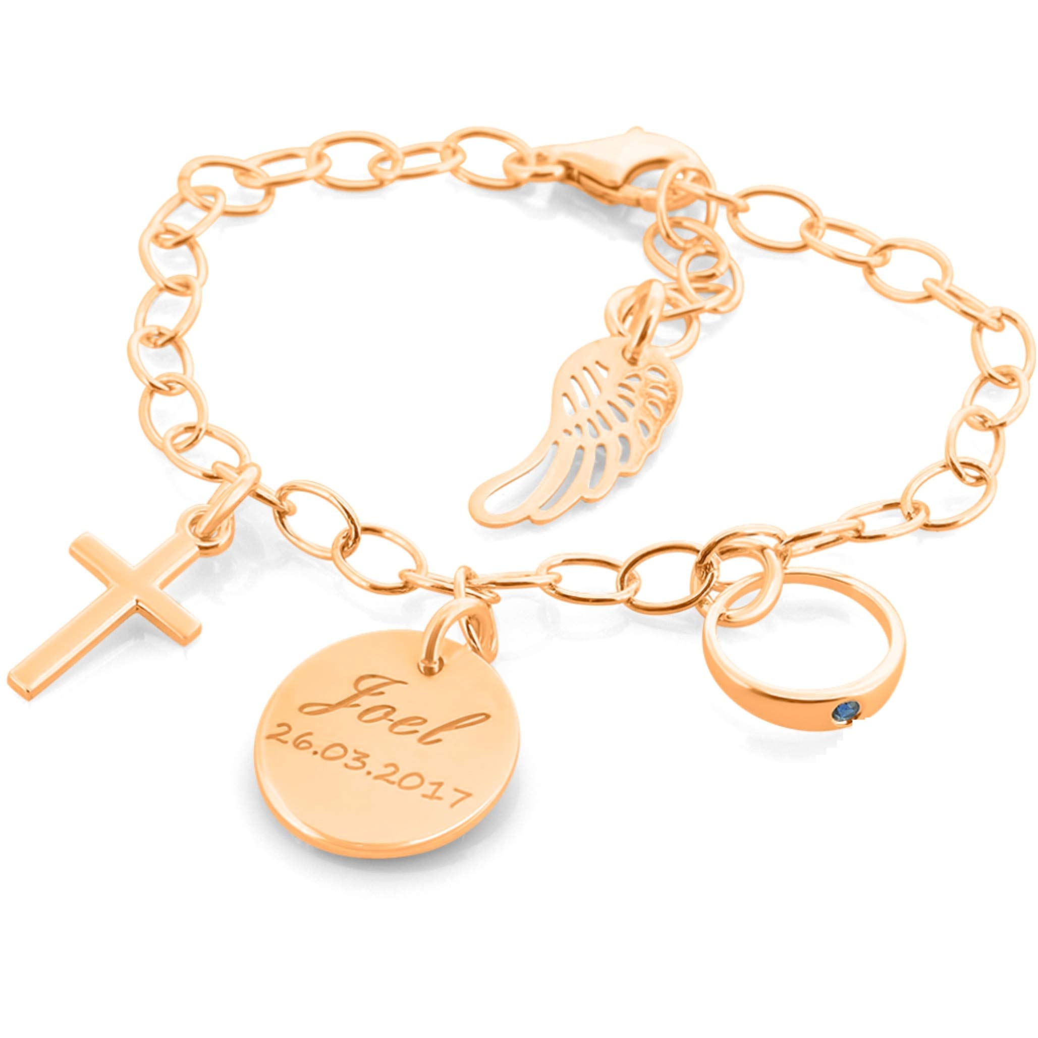 Taufarmband Gravur rosè gold Mädchen Armband vergoldet zur Taufe mit Gravur Taufring Armband mit Name und Datum für Baby und Kinder Erbskette Armkettchen | HANDMADE IN GERMANY