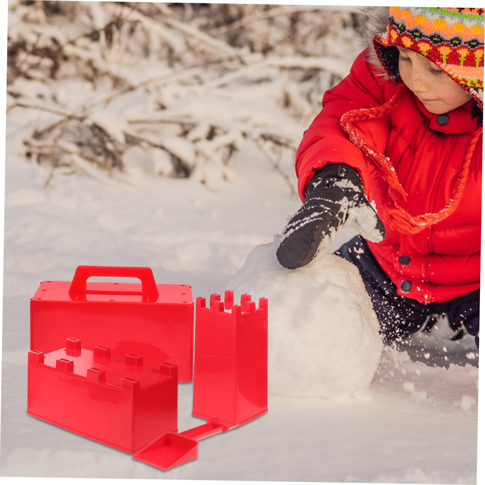 Hohopeti Juego de Palas y Moldes de Ladrillos de Nieve para Niños en Plástico Rojo, Resistente al Frío, Adecuado para Jugar al Aire Libre en Invierno y Fomentar la Creatividad