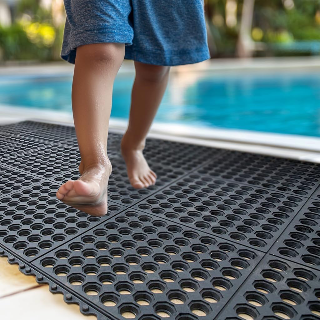IRONGATE - Anti-Fatigue Drainage Mats - 4 Pack - Rubber - Rugged Sturdy Heavy Duty Commercial Grade - Non Slip Outdoor Indoor Skid Resistant -Restaurant Floor Tile Drain Pool Balcony Yard- 3' x 3'