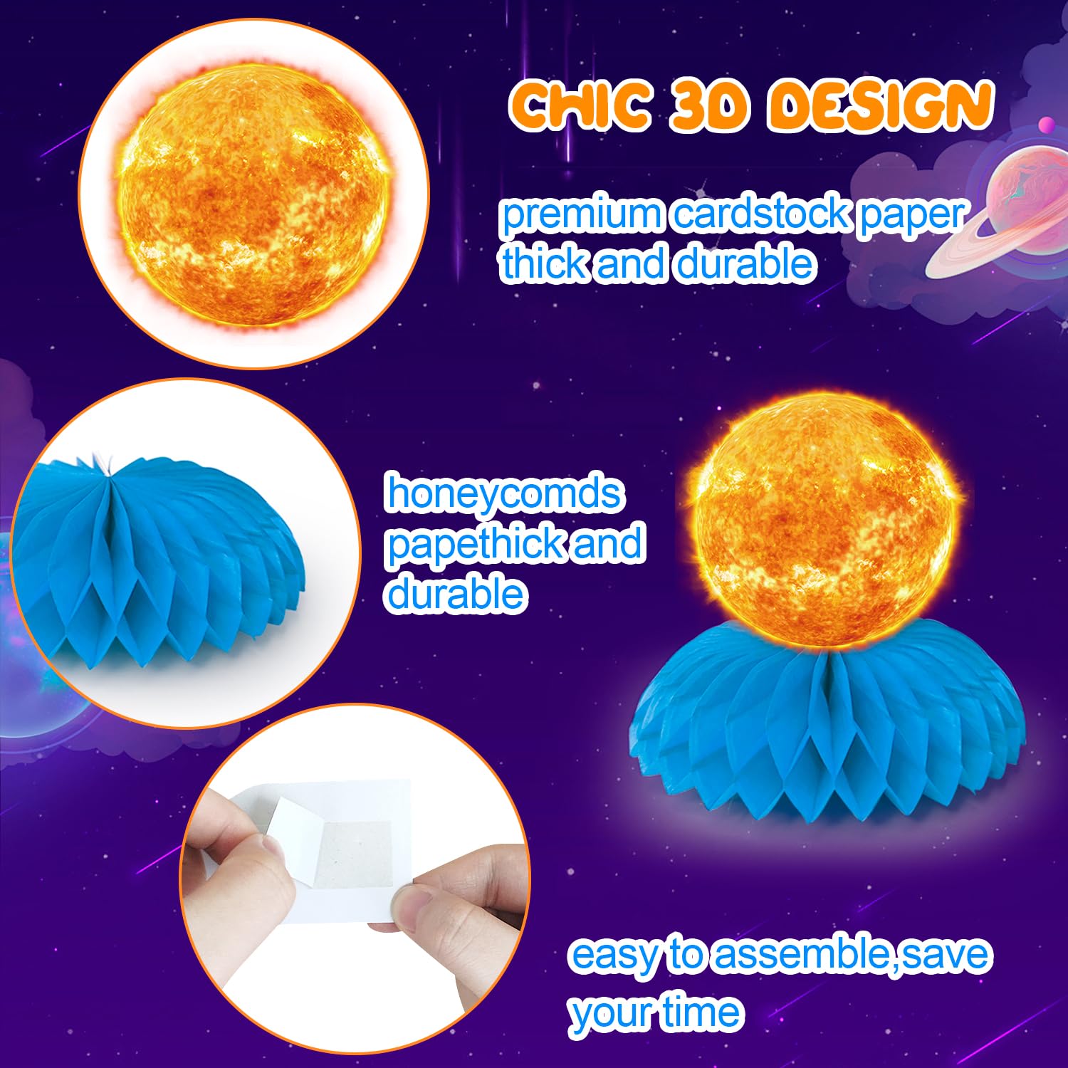 Solar System Theme Honeycomb Centerpieces, 9 Pcs Solar System Honeycomb Centerpieces - Image 4