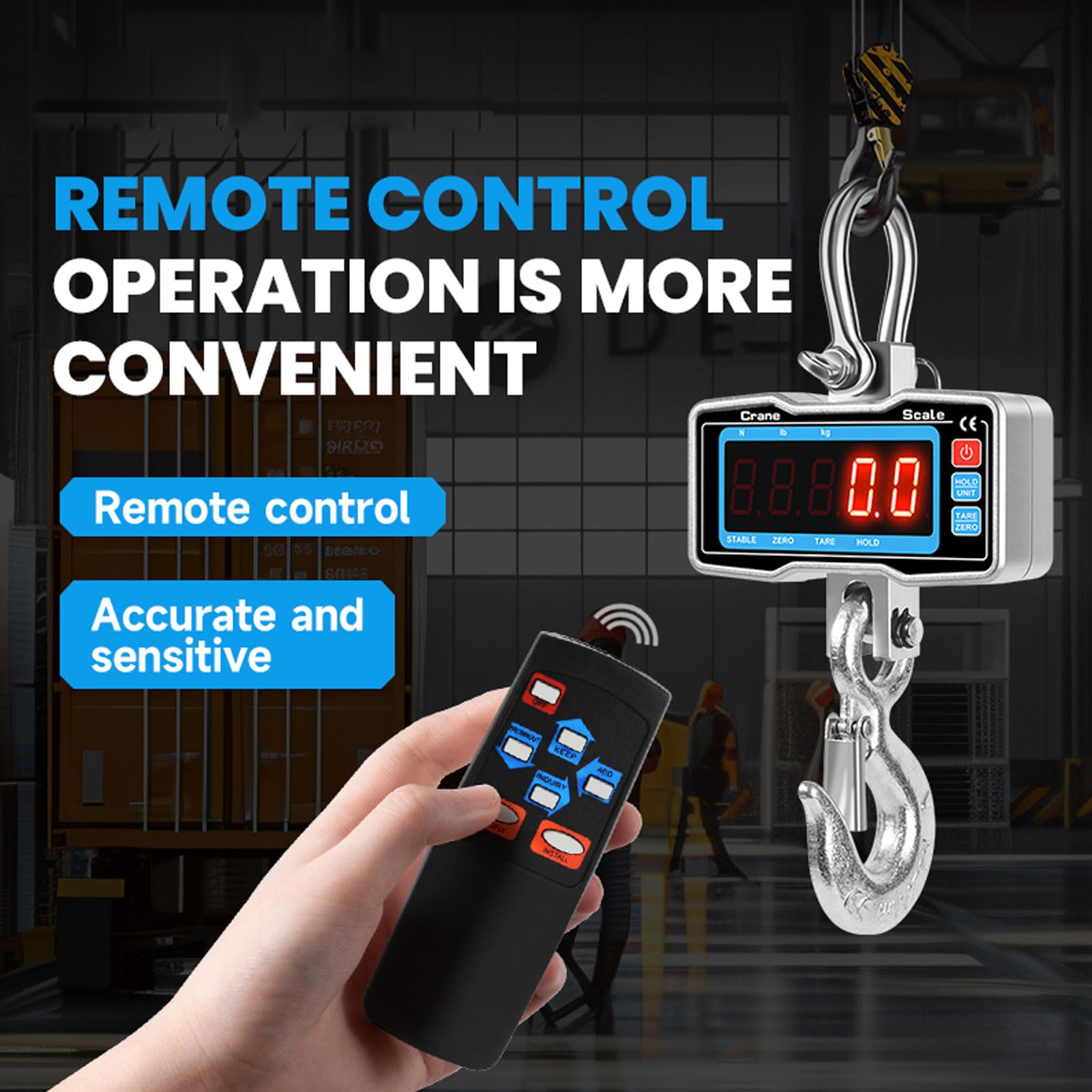 Luocute Bilancia Sospesa Digitale con Custodia in Alluminio, Bilancia per Gru Industriale con Schermo LED a 5 Cifre 2000 Kg 4400 Libbre con Telecomando per la Costruzione di Fabbriche