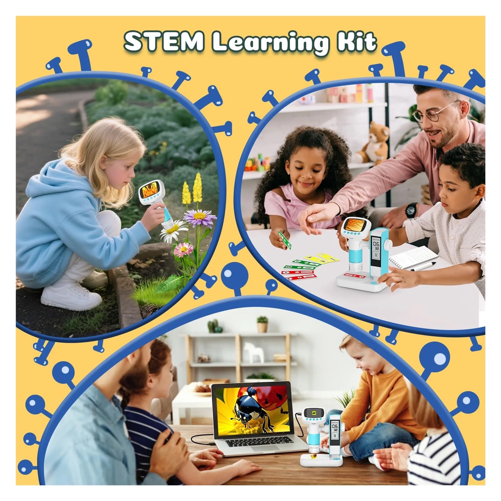 Microscopio e sveglia 2 in 1 for bambini - Giocattolo educativo STEM con luce, ingrandimento 1000X, Strumenti ampiamente utilizzati(Oranje)