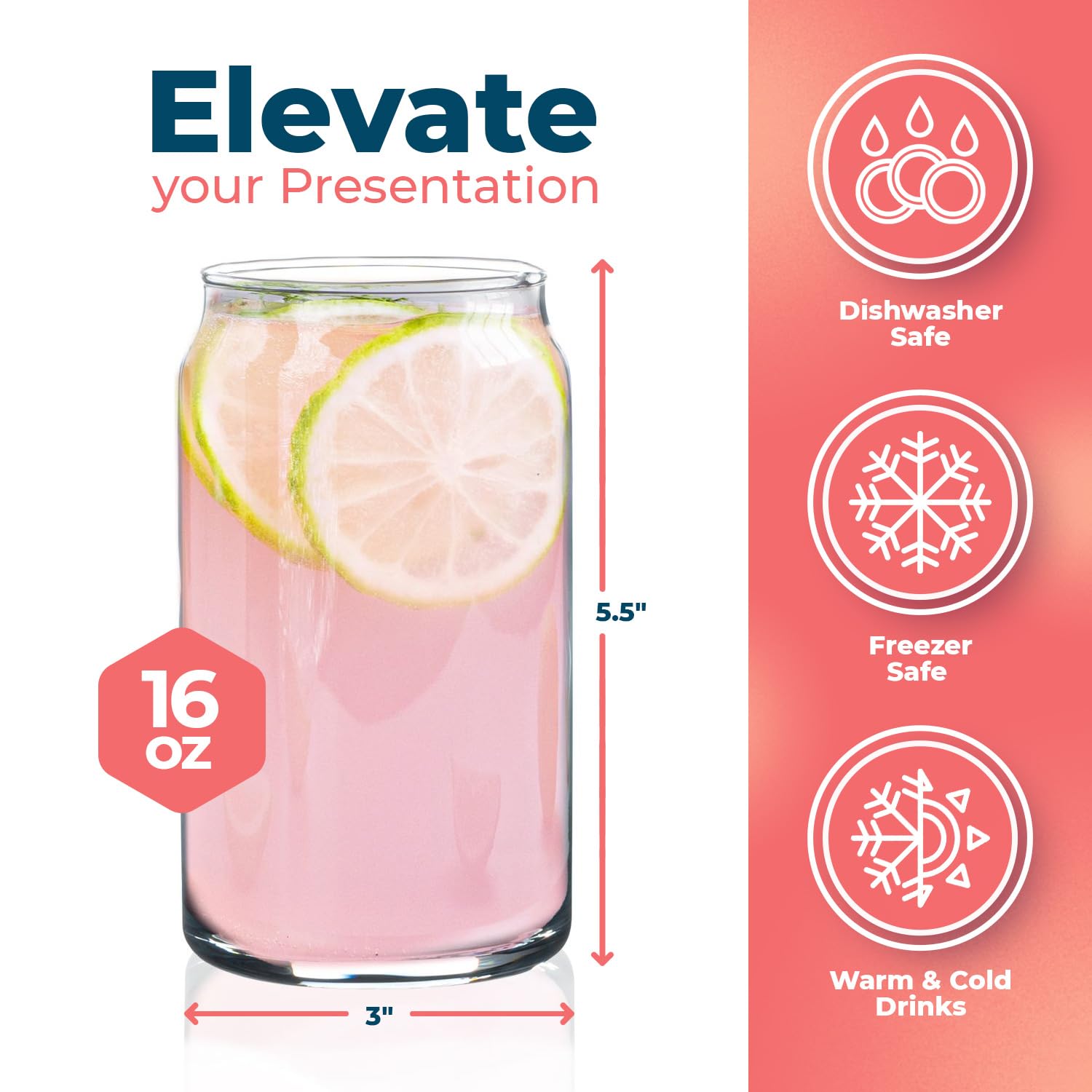 Homesphere Vasos de vidrio con forma de lata, vasos de 16 onzas para beber, juego de 6 piezas, soda, café helado, agua, té