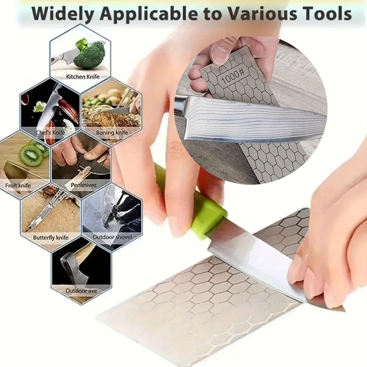 6 PCS Diamond Sharpening Plate with Honeycomb Surface Plate for Scissors Knives Outdoor Tools From Coarse to Extra Fine 400/600/800/1000/1200/2000 Grit