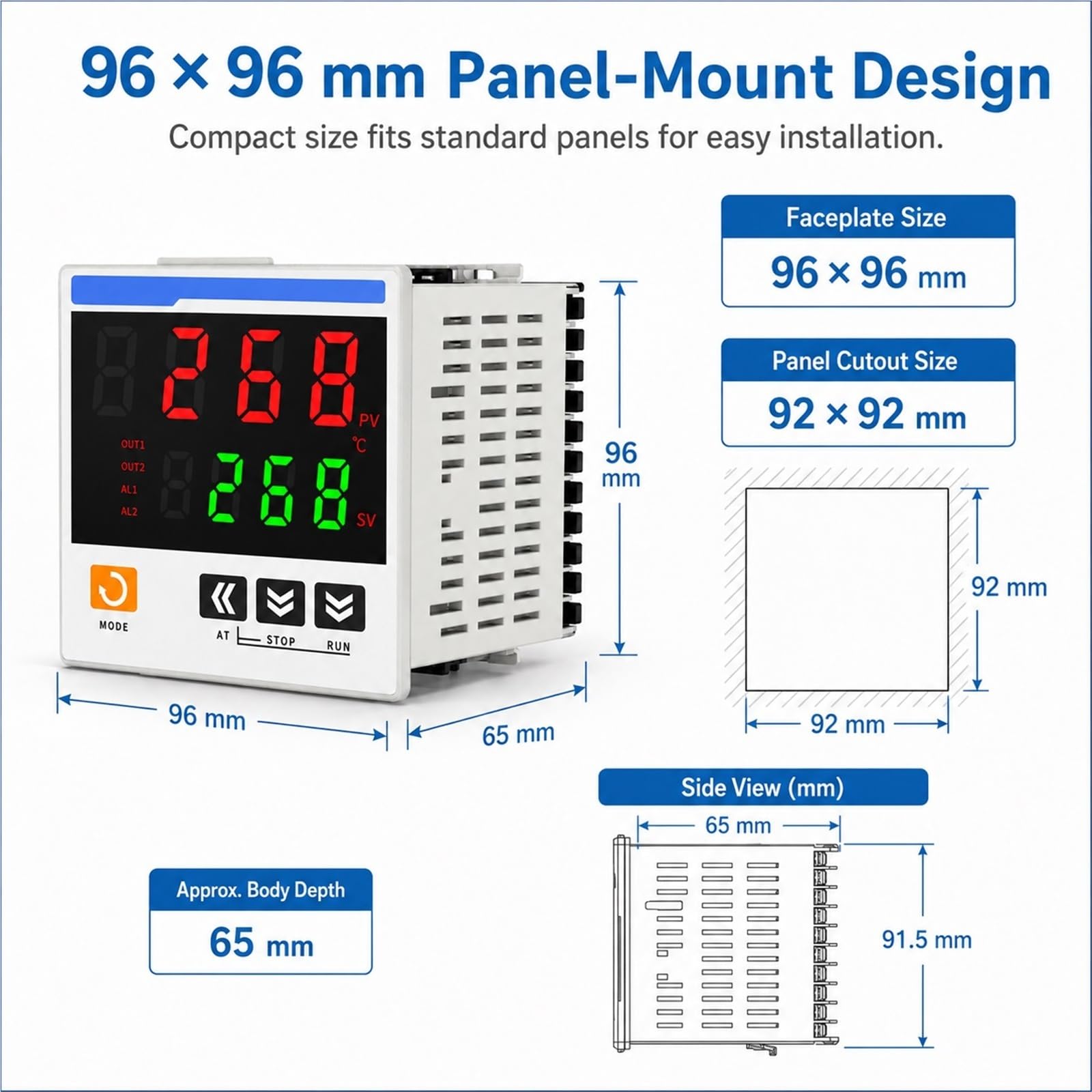 CTN4L-411 Controlador de Temperatura Digital PID Inteligente 96x96 mm Termostato con Pantalla Dual Entrada Universal K E J L T R S PT100 CU50 Salida de Relé SSR(CTN4L-43A1R)