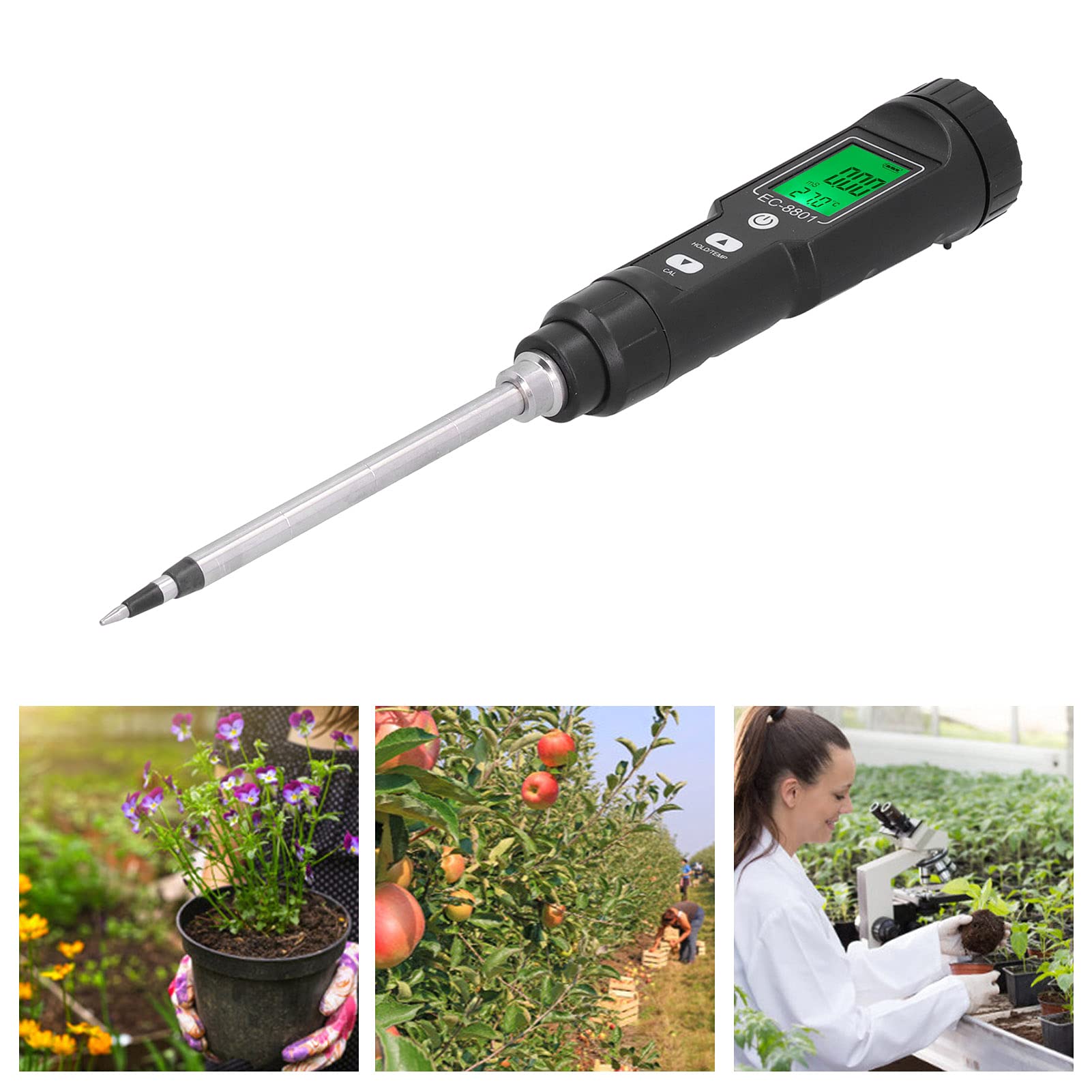 HEEPDD Detector de Suelo 0 a 176F para Plantación de Invernadero y Uso en Laboratorio Termómetro de Suelo Medidor EC Impermeable ABS Nan Jardinería
