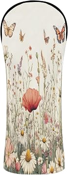 Golf Club Head Cover for Wood Driver Hybrid PU Leather Golf Accessories Head Covers with Interchangeable Tags, Wildflowers and Butterflies