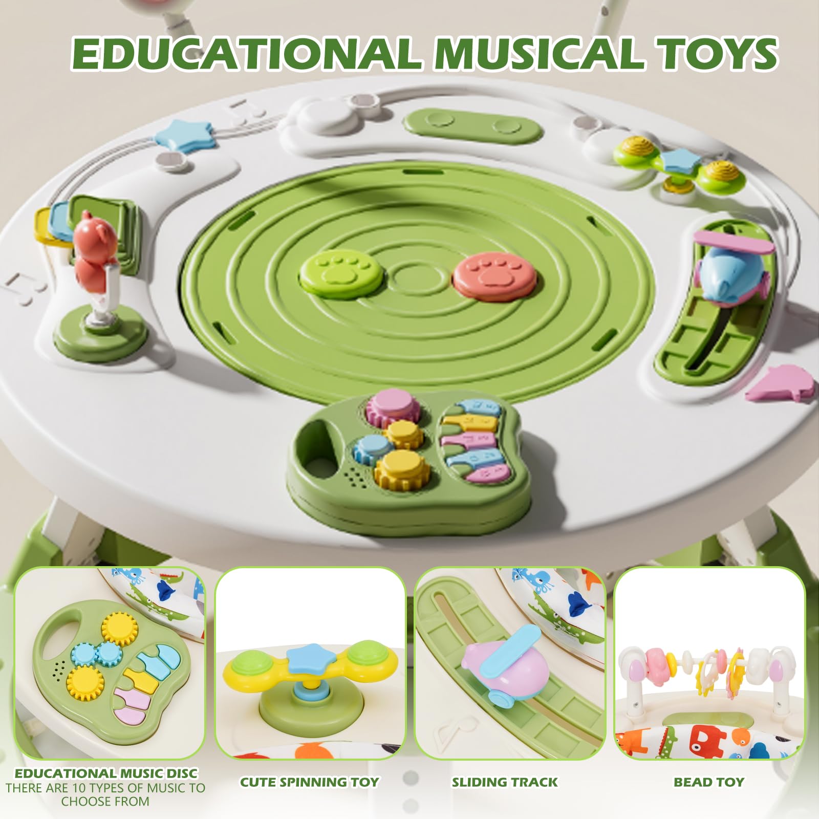 5 in 1 Girello Bambino,Pedaliera Musicale Giocattolo,Si Trasforma in un Tavolo per Costruzioni,Regolabile in Altezza e Pieghevole,Adatto a Bambini dai 6 Mesi in su che Stanno Imparando a Camminare