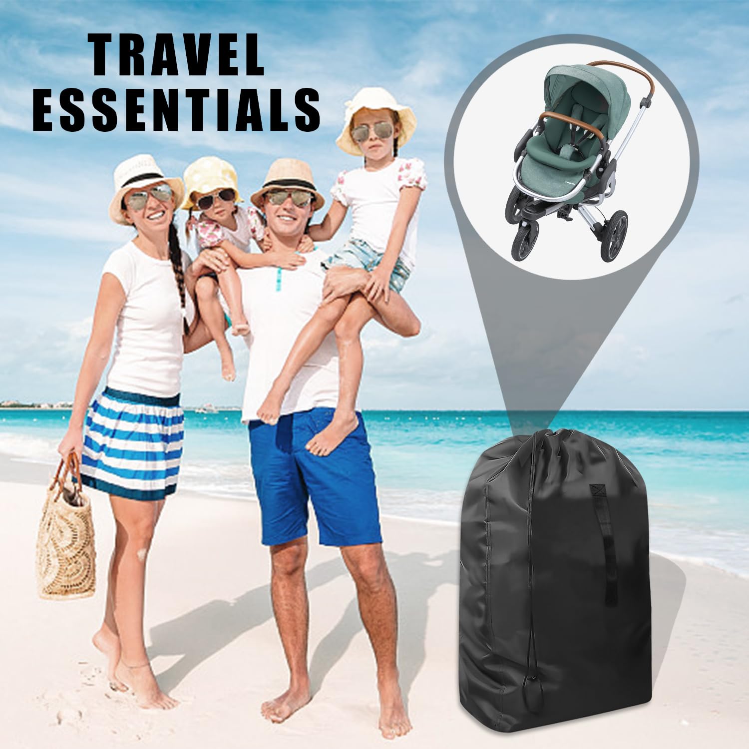 sac de voyage pour poussette d'avion, portable, 114 x 49 x 43 cm
