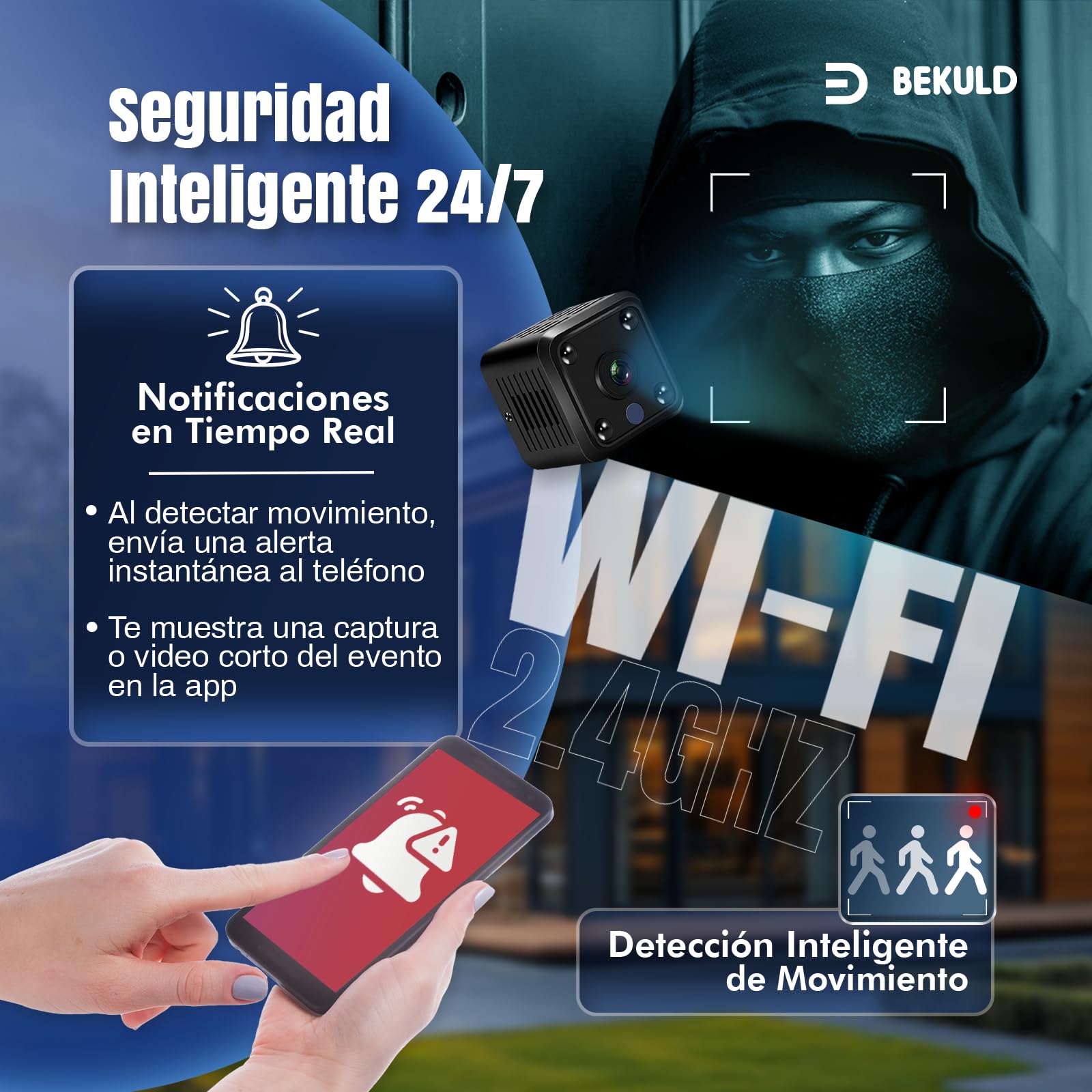 Bekuld Super Pack De Mini Camara Espia 2K + Soporte + Lector de Tarjetas | Camaras Espias Camufladas con Vision Nocturna y Detección de Movimiento 2.4GHz | Camara Oculta App (iOS/Android) — view 3