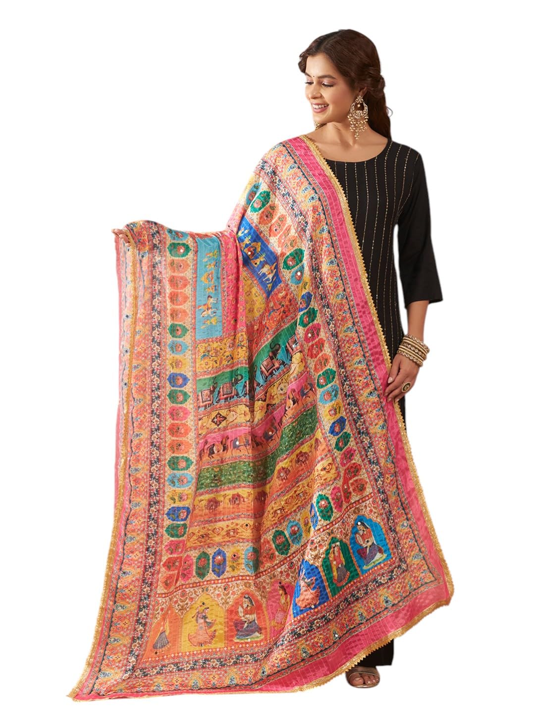 Ravaiyaa Women Sequence Embroidery Mirror Work Chinnon Silk Heavy Dupatta With Lace Border 2.13 x 1.14 Meters | Chunni For Girls | Ethnic Indian Dupatta for Party and Casual wear-image-40