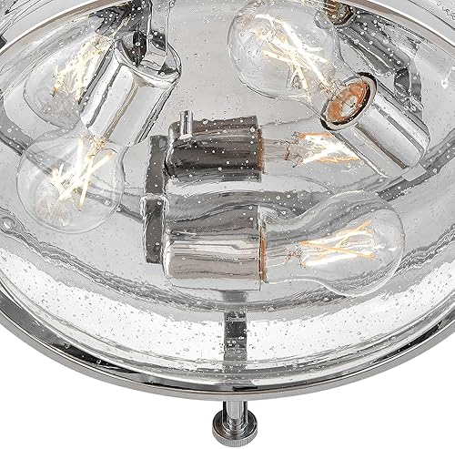 Miniatura 7 de Hinkley Harper 3640CM-CS - Lámpara de techo pequeña empotrada, diseño retro, anillo de metal prominente, pomos decorativos, cromo + vidrio semillero