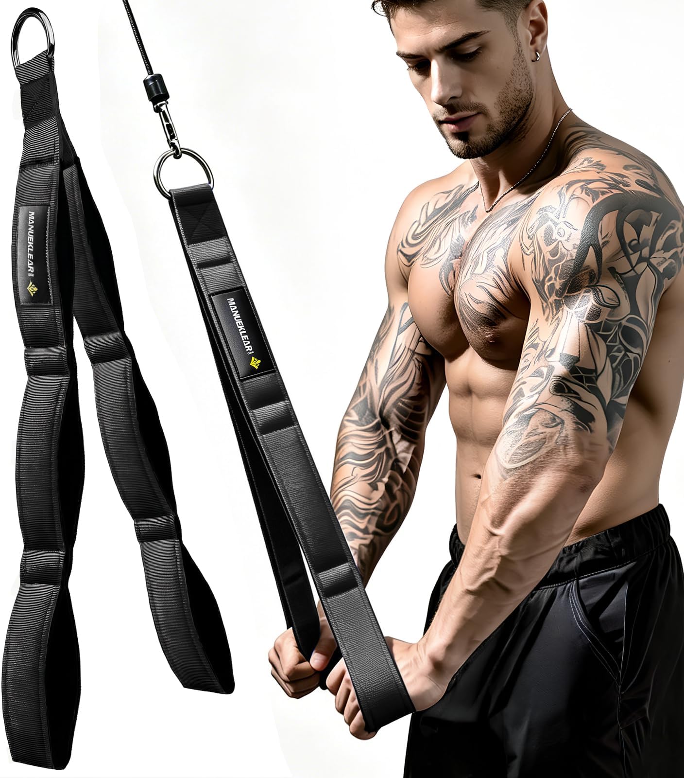 MANUEKLEAR 3 Grip Lengths in 1 Tricep Rope Cable Attachment with Ergonomic Handles, Greater ROM for Tricep Push Down Attachment Professional Gym Rope for Overhead Extension