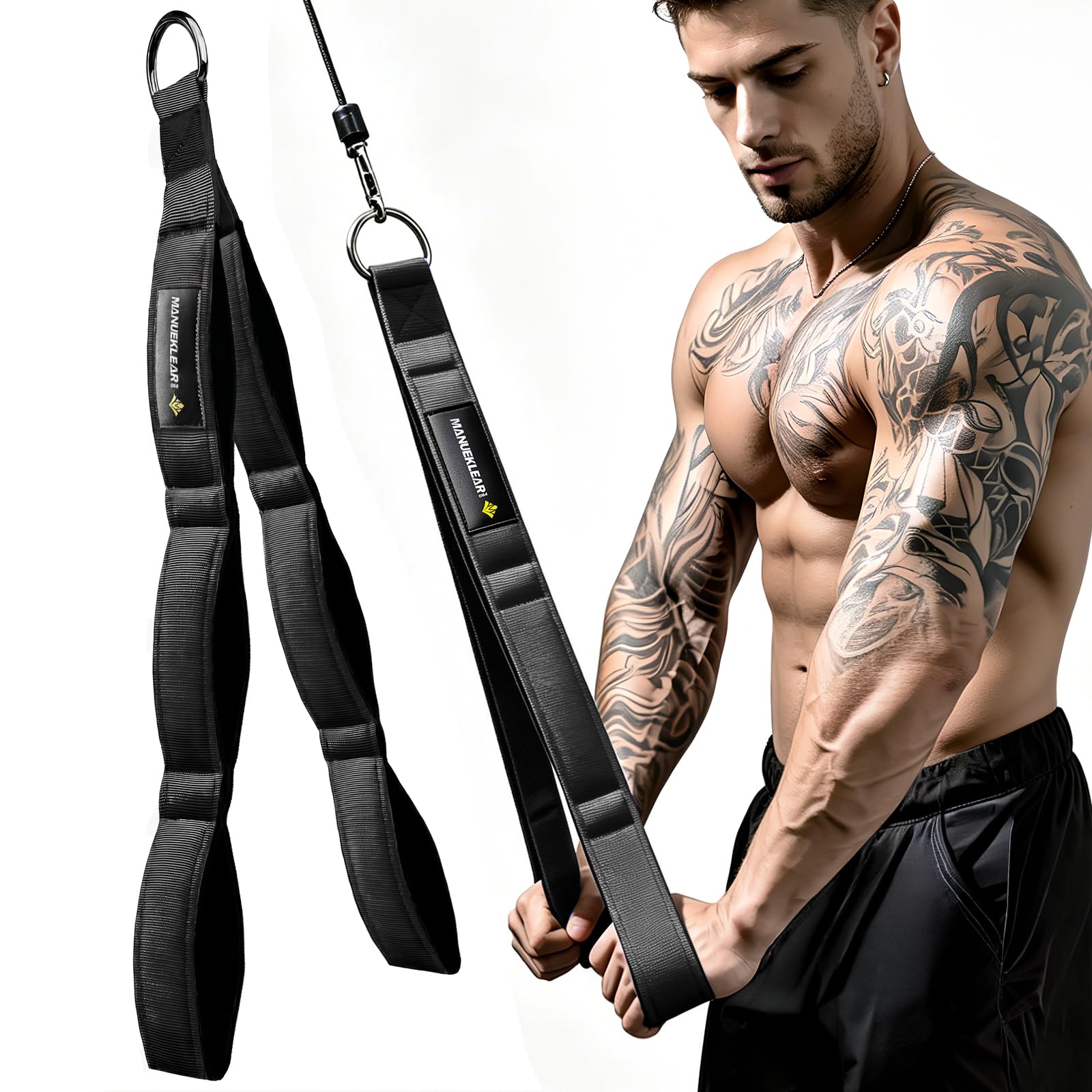 MANUEKLEAR Tricep Rope Cable Attachment Handles, Greater Range of Motion, Tricep Pull Down Rope for Push Downs, Crunches, Facepulls for Professional Gym (Black) — image 1