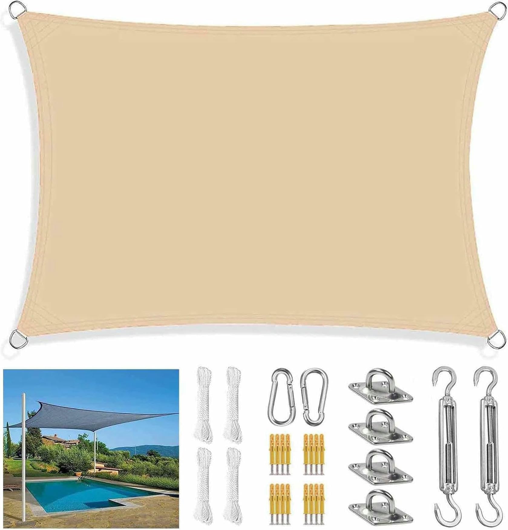 Toldo rectangular beige con kit de fijación para terraza y jardín en varias medidas