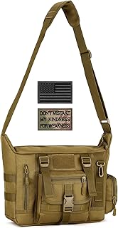 SunForMorning Tactical Messenger Bag MOLLE Sling Crossbody Shoulder Pack Military Briefcase Assault Gear Handbags Outdoor Carry Satchel (2 Patch Included), Brown