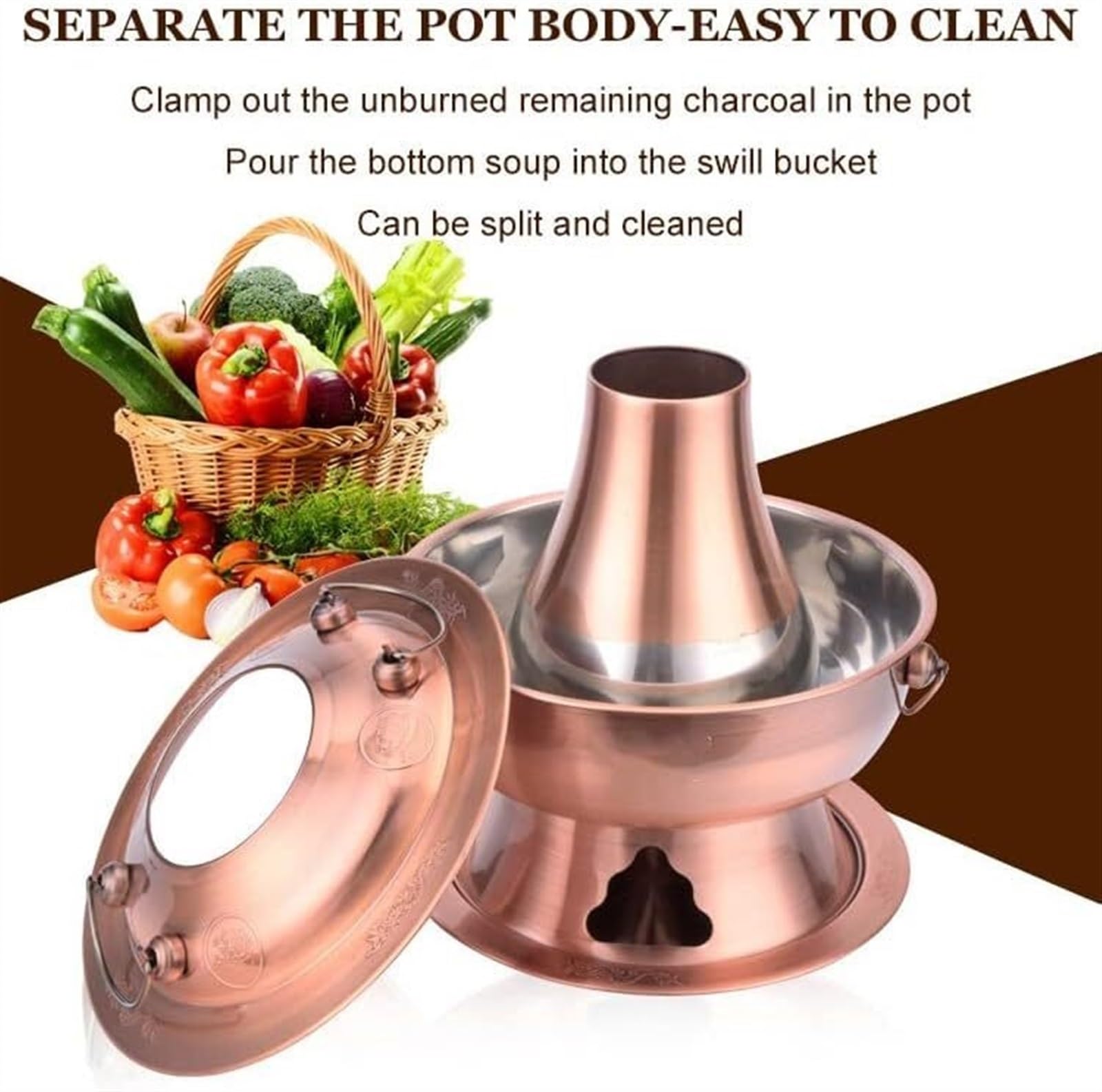 Hotpot Hot Pot cinese Hot Pot in acciaio inox da esterno pentole Shabu pentola per zuppa per casa Shabu Shabu Hot Pot, oro, 30 cm