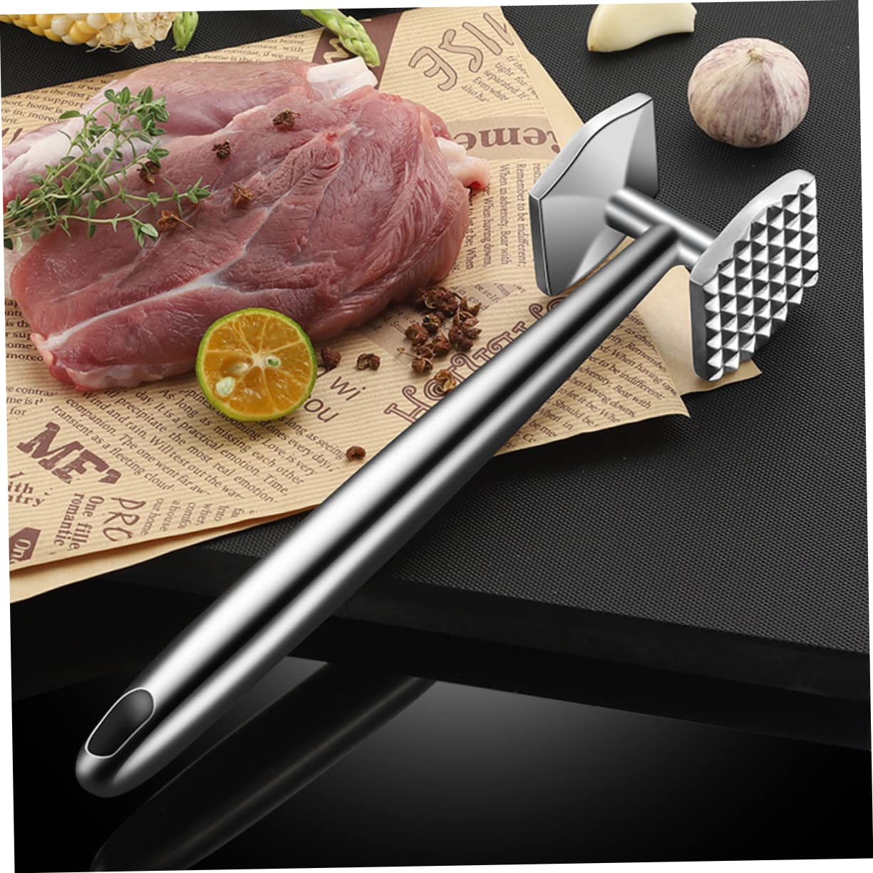 Martello per Carne in Acciaio Inox Batticarne per Carne Macinata e Bistecche Utensile da Cucina per Schiacciare e Ammorbidire