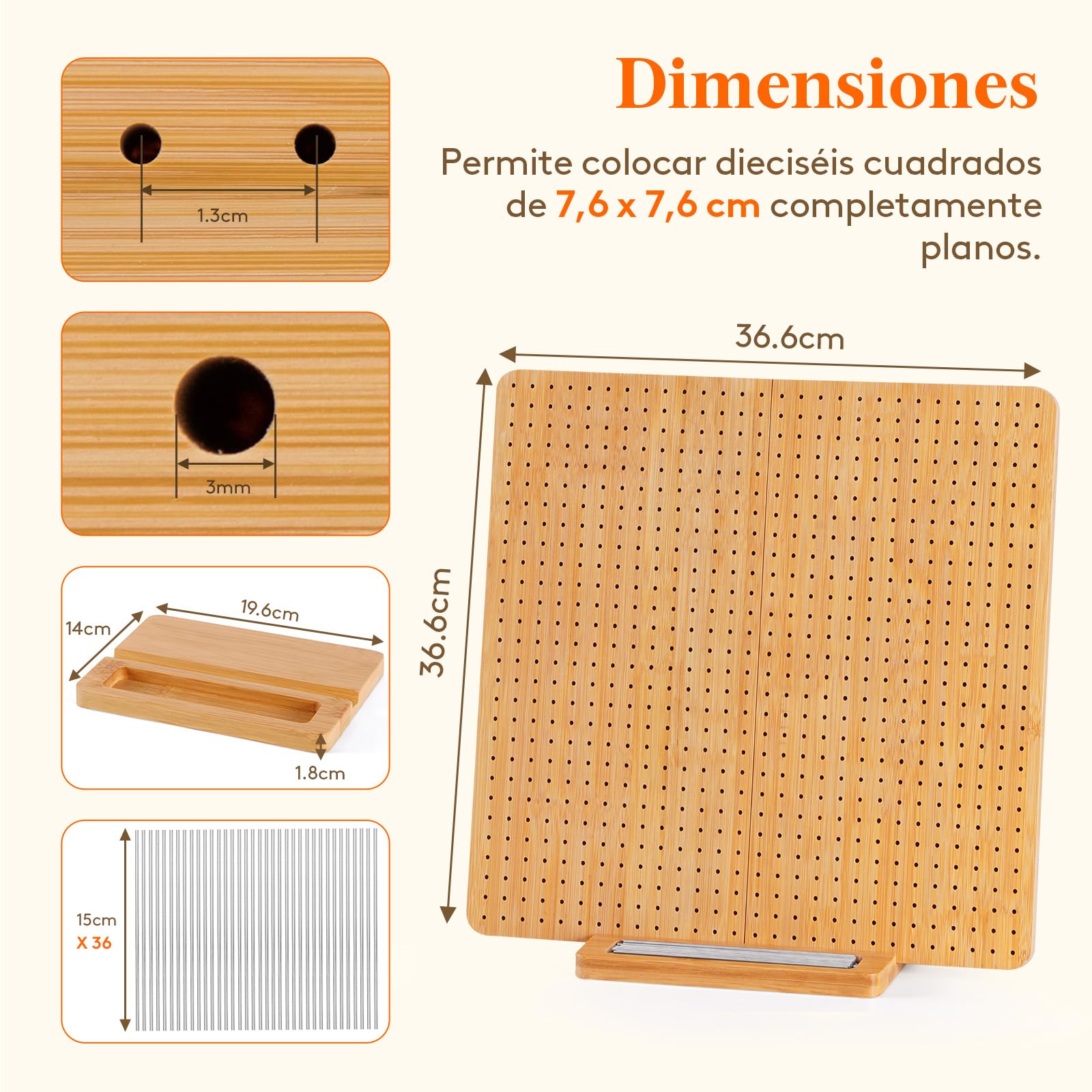 Lifewit 36,6 cm Bloqueador de Granny Square con 36 Pines, Tabla Bloqueo de Bambú para Crochet Blocking, Almohadilla de Bloqueo para Tejer, Accesorios Kit Regalos para Máquina Ganchillo Ganchillo