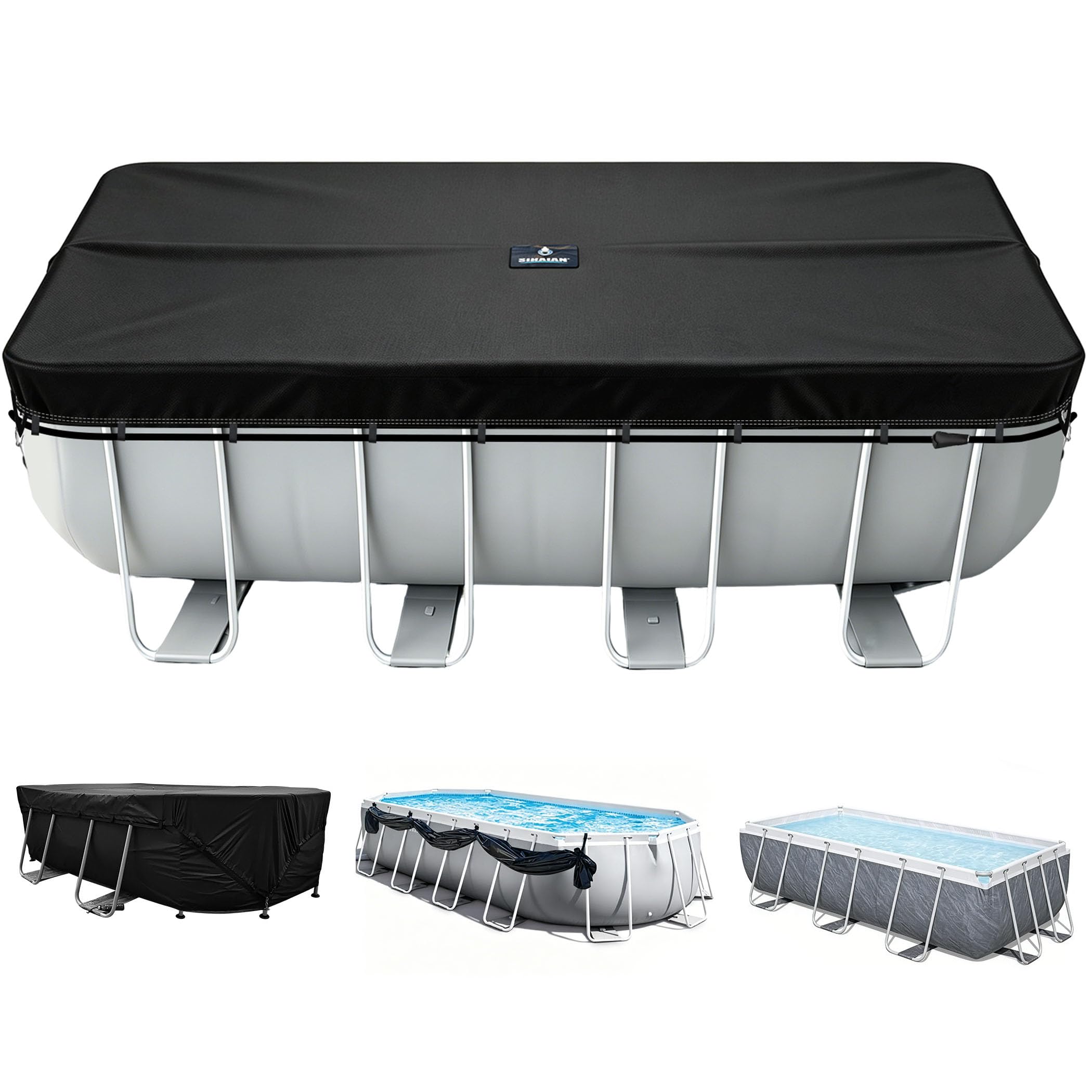 SIHAIAN Bâche de Piscine rectangulaire de 2,7 x 5,5 m avec Rangement latéral pour Piscine Hors Sol Ovale et rectangulaire, Couverture Solaire Ovale Monobloc, empêche l'engorgement, résistante aux UV
