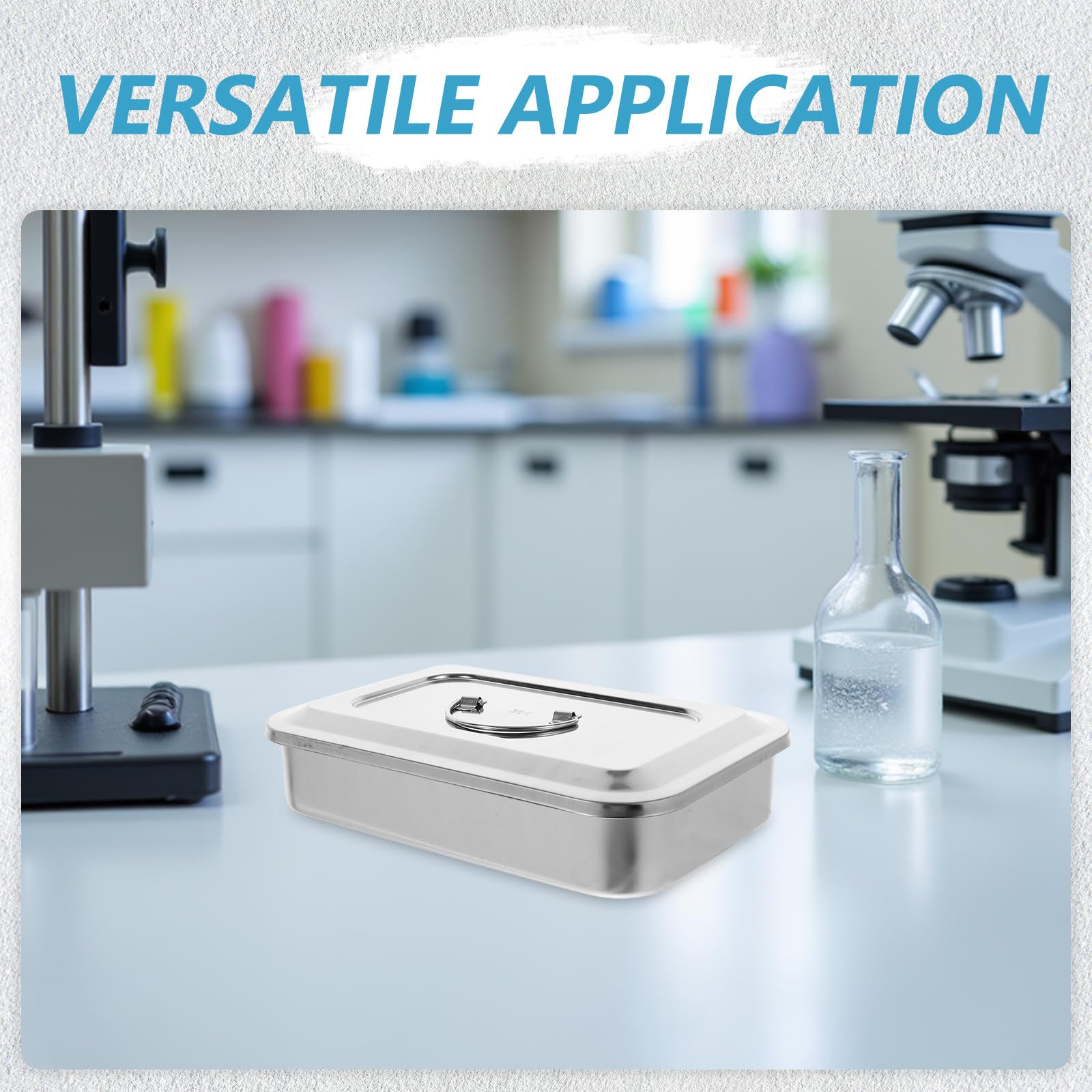 Vassoio Quadrato in Acciaio Inox per Strumenti con Coperchio Vassoio da Laboratorio per Conservare Strumenti e Campioni in Ambienti Igienici