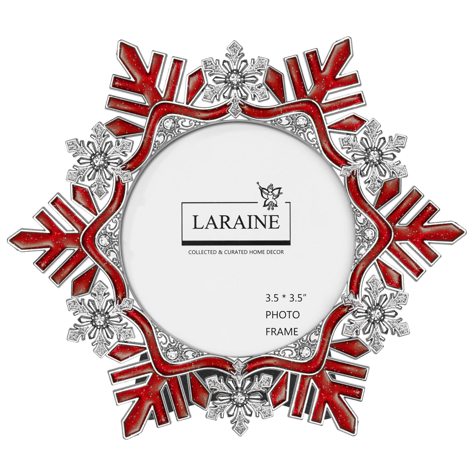 LARAINE 3.5 inch 2025 Picture Photo Frame Snowflake Metal High Definition Glass Display Pictures for Tabletop Christmas Home Decorative Holiday Gift (Snowflake (Red))