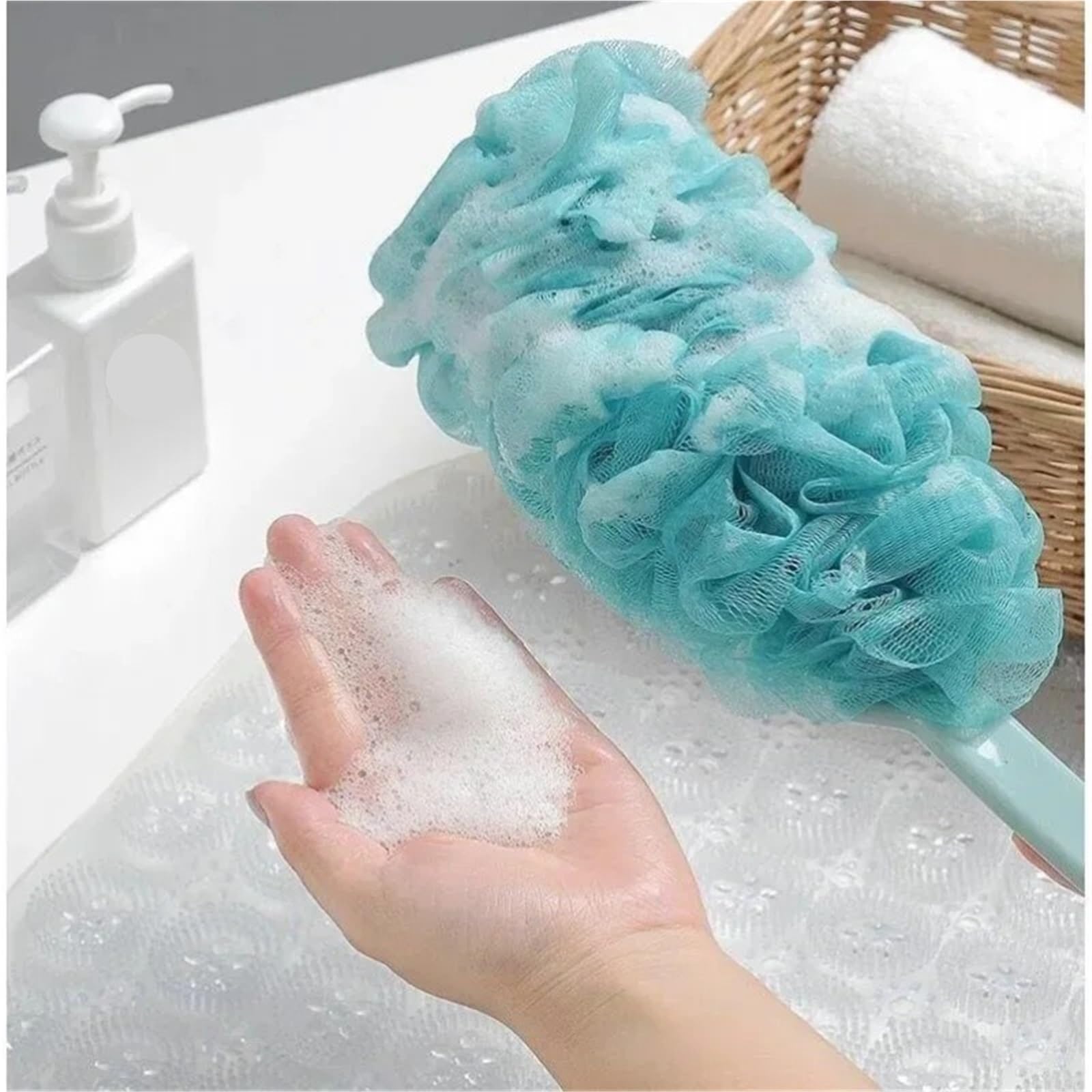 RüCkenbüRste 2Pcs Körper Bad Dusche Wäscher Pinsel Langen Griff Hängen Weiche Mesh Zurück Schwämme Bad Dusche Pinsel Körper Reinigung Zubehör Zum Baden(Pink)