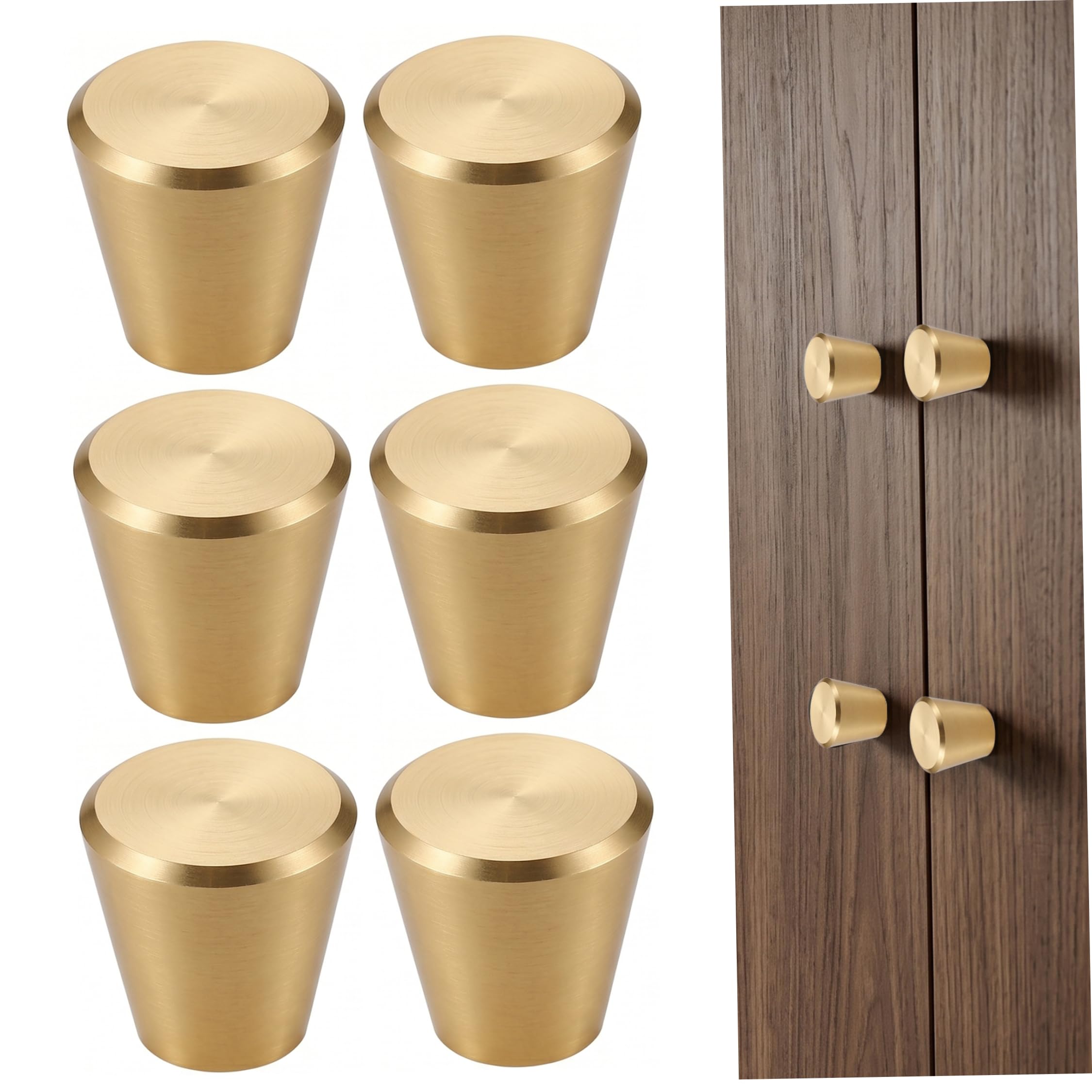 6 Pack Dresser Handles, Modern Round Cabinet Knobs, Sturdy Aluminum Alloy Hardware Pulls for Drawers Wardrobe, Gold, Dresser Knobs