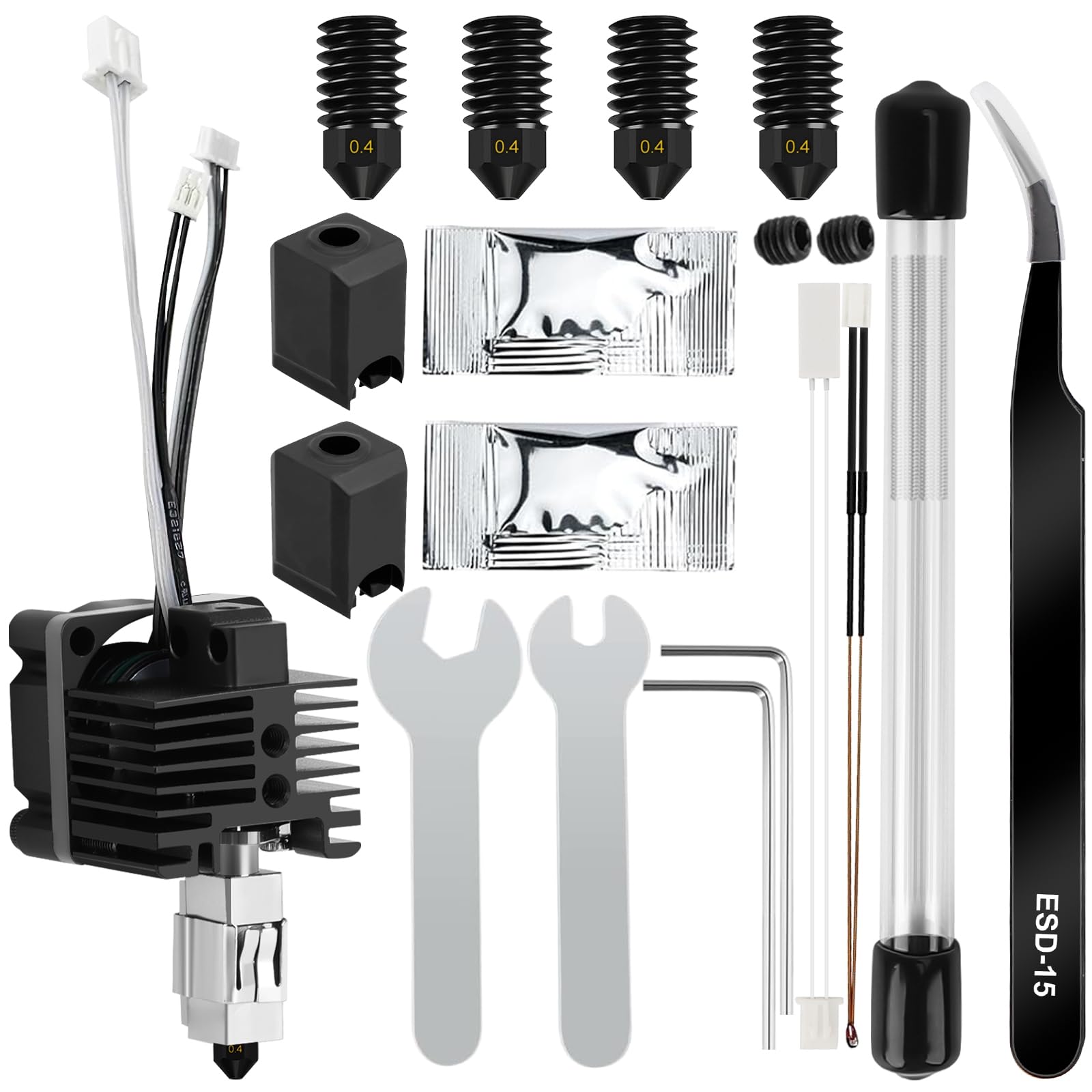 Hotend Kit pour imprimante 3D Bambu Lab X1/X1C/X1 en carbone, assemblage complet, impression haute vitesse X1C Hot End avec ventilateur, buse en acier trempé 0,4 mm, kit de nettoyage Hotend pour Bambu