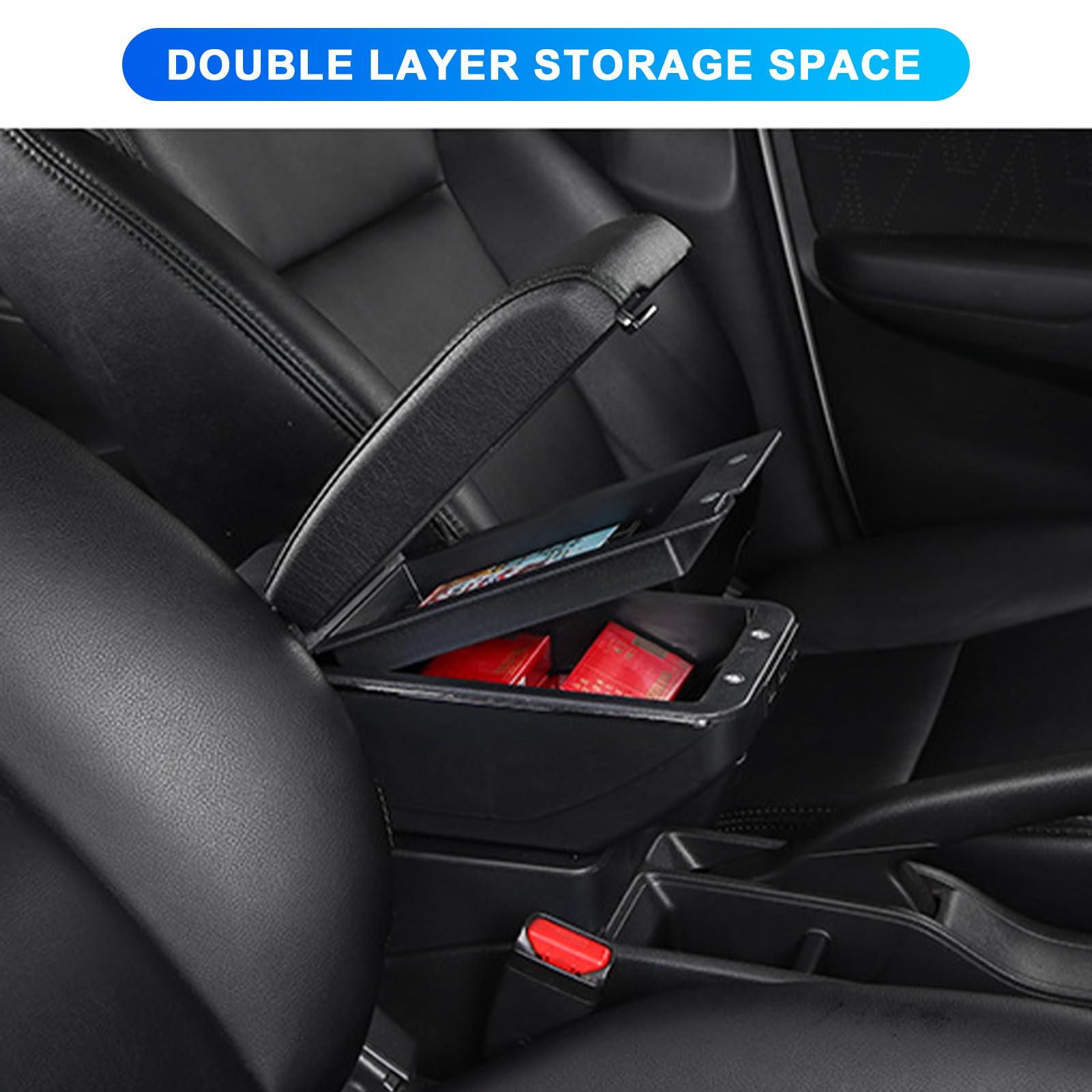 Accoudoir Double Couche Avec 7 Ports USB Pour Peugeot 208 (2013-2018) - Boîte De Rangement En Cuir PU Noir - Charge Rapide & Confort Maximisé