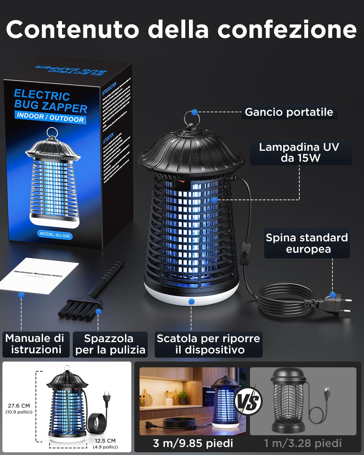 VIWAVE Lampada Antizanzare Elettrica, 4200V 15W UV Zanzariera con Luce LED, Antizanzare da Interno ed Esterno Impermeabile IPX4, Trappola Zanzare, Zanzare Elettrico per Casa Giardino Cucina