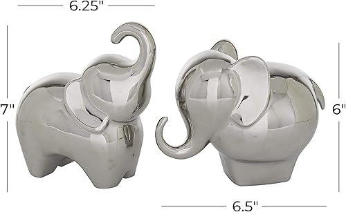 Miniatura 7 de Deco 79 Escultura decorativa de elefante de cerámica de porcelana para decoración del hogar, juego de 2 figuras decorativas de 6 pulgadas, 7