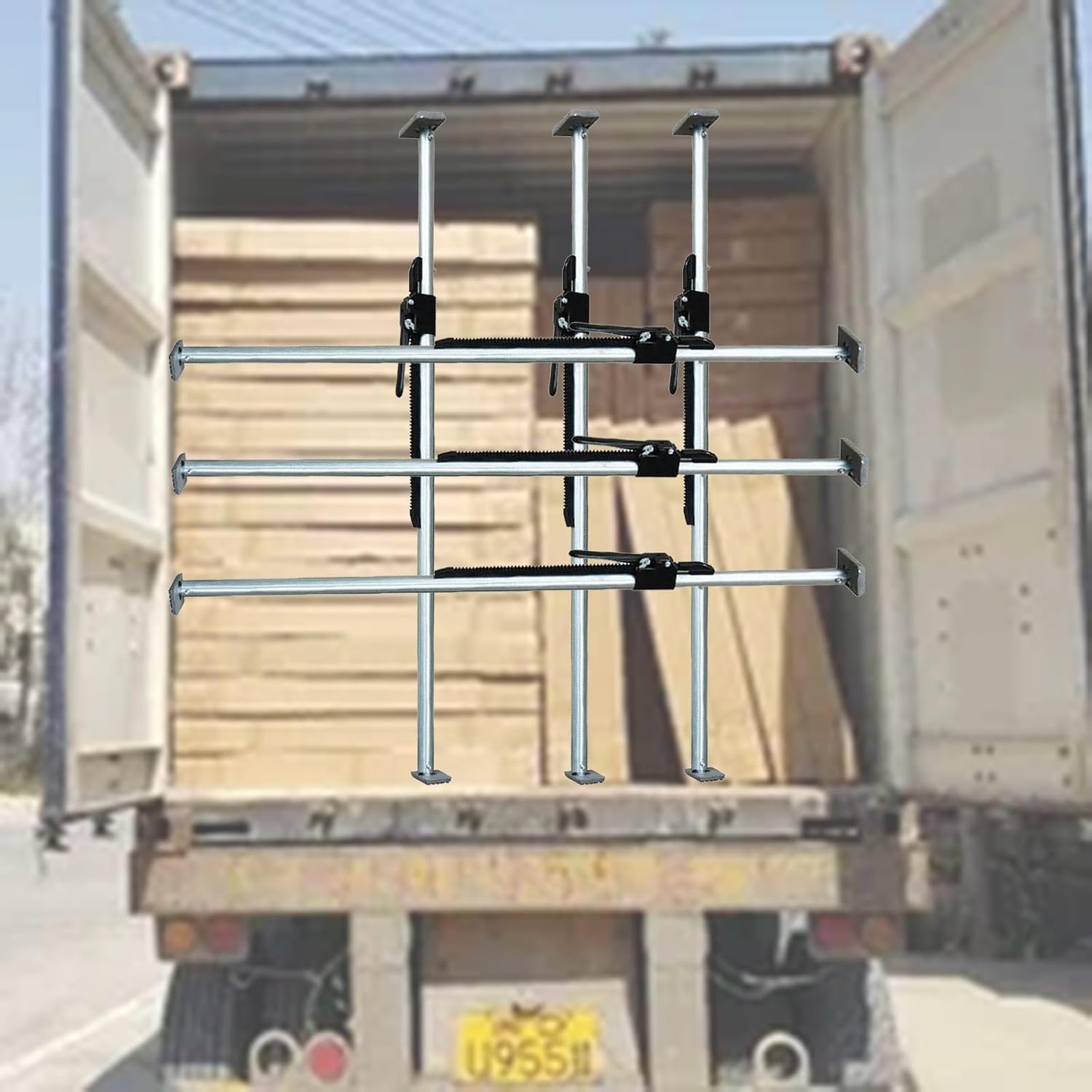 Heavy-Duty Cargo Stabilizer Bar with Sprung, Cargo Stabilizer Bar 6 Pcs Cargo Ratcheting Cargo Bar for Safe Transport of Heavy Items, Steel Adjustable Improved Locking Mechanism(82.7-97.6in)