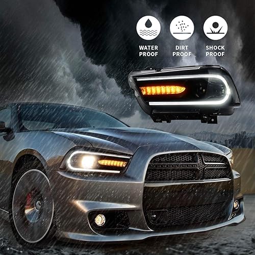 Miniatura 5 de VLAND Proyector LED Faros delanteros para Dodge Charger 2011-2014 con lente de doble haz, señales de giro secuenciales (no compatible con cargador