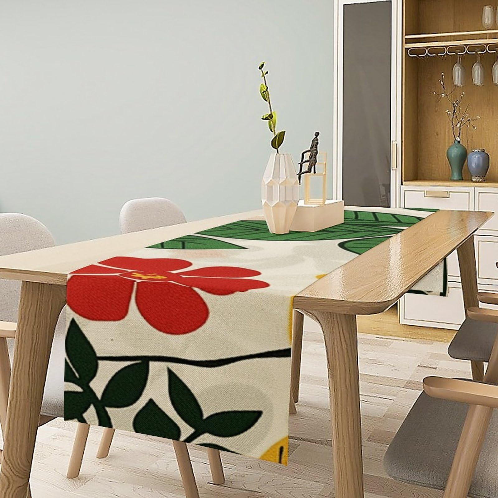 Red and Yellow Leaves Table Runner 13x72 Inch Linens Burlap Table Runner with Tassels Boho Farmhouse Table Runner for Kitchen Home Christmas Halloween Party Table Decor Tablecloth