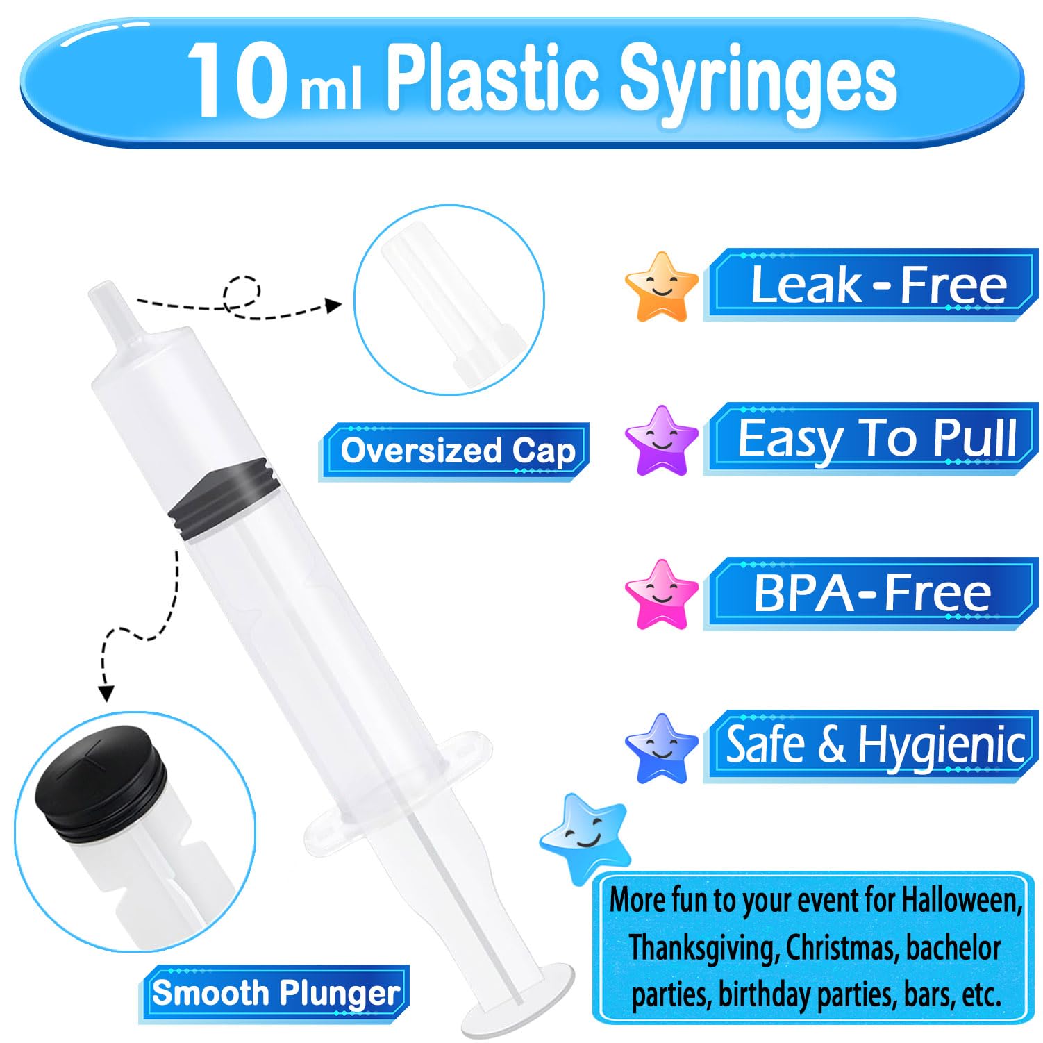 120 Pack Plastic Syringes with Tip Cap 10ml Capacity Resuabl -3