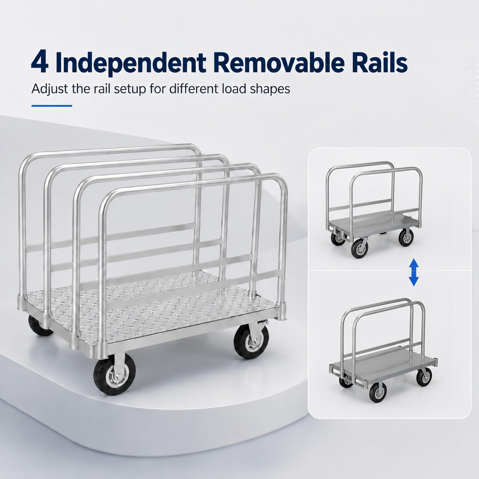 Plattenwagen mit Abnehmbaren Seitenschienen for Werkstatt und Lager | Stahlplattform mit unteren Verstärkungen und Rollen mit Bremse(5in 90 cm/35.4 in)