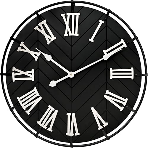 EMAX - Reloj de pared grande de madera, reloj de pared extragrande con números romanos 3D y empalme de espiga, reloj de pared de madera moderna