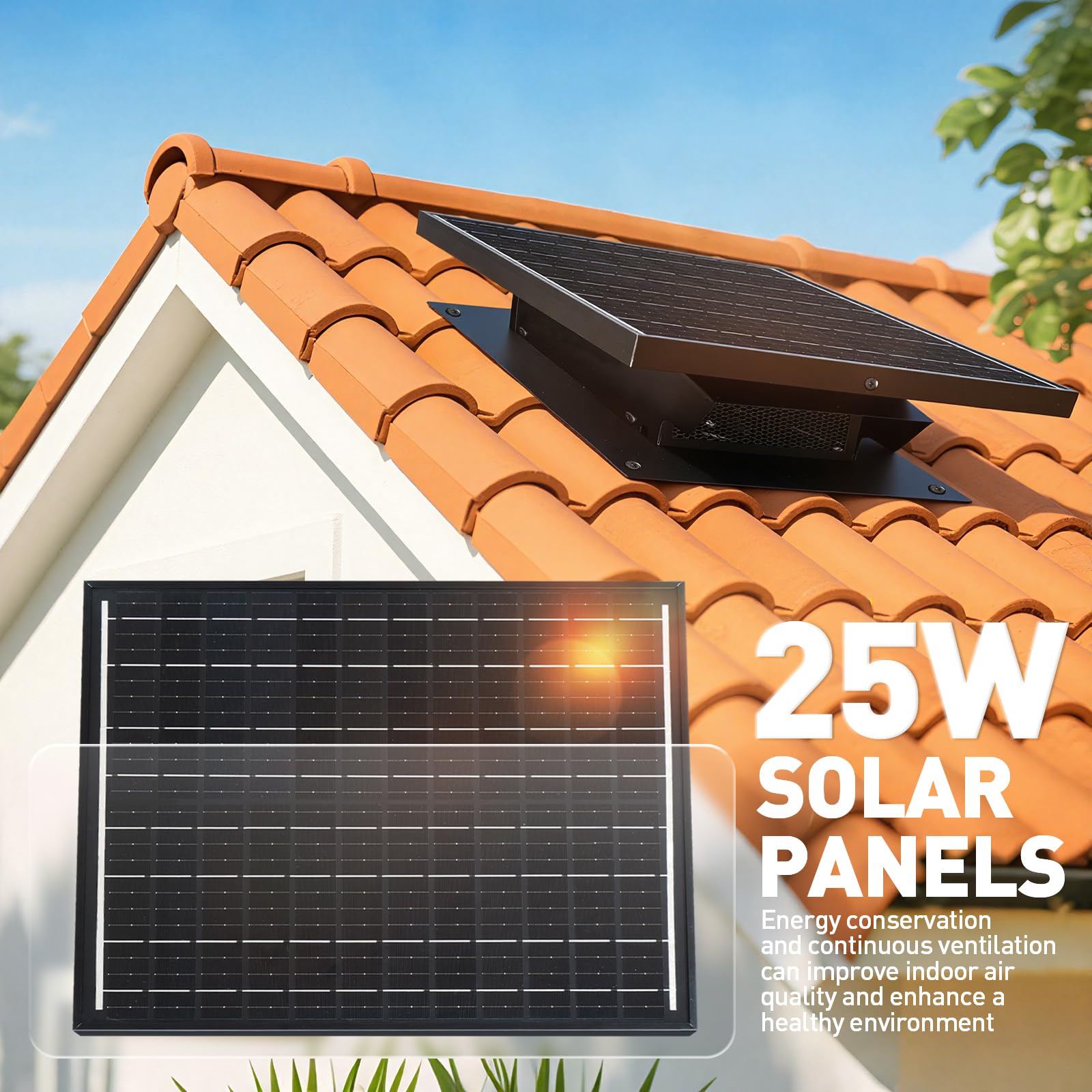 Solarny wentylator dachowy 25 W, ze zdejmowanym odpowietrznikiem dachowym, zasilany energią słoneczną, wentylator wyciągowy poddasza dla lepszej wentylacji. Idealny do domu, garażu i magazynów