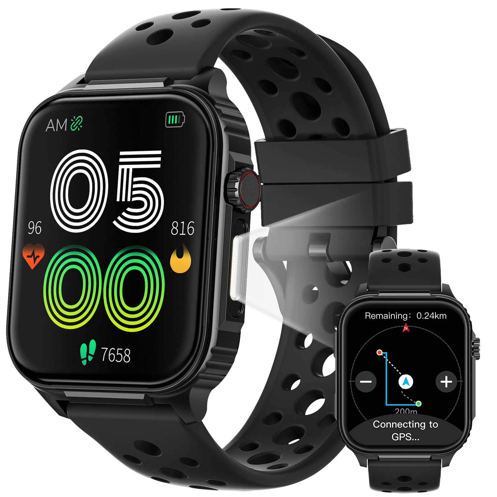 Parsonver Smartwatch Herren mit Eingebautem GPS, 10 Tage Akkulaufzeit | Fitness Watch mit Bluetooth Telefonfunktion, 100+ Sportmodi, Herzfrequenz, Schlafen, 400+ Zifferblätter, Kompass, Schwarz