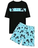 Mens 2 Piece Summer Outfits Beach Vacation Outfit Hawaiian Coconut Printed Tee and shorts Set