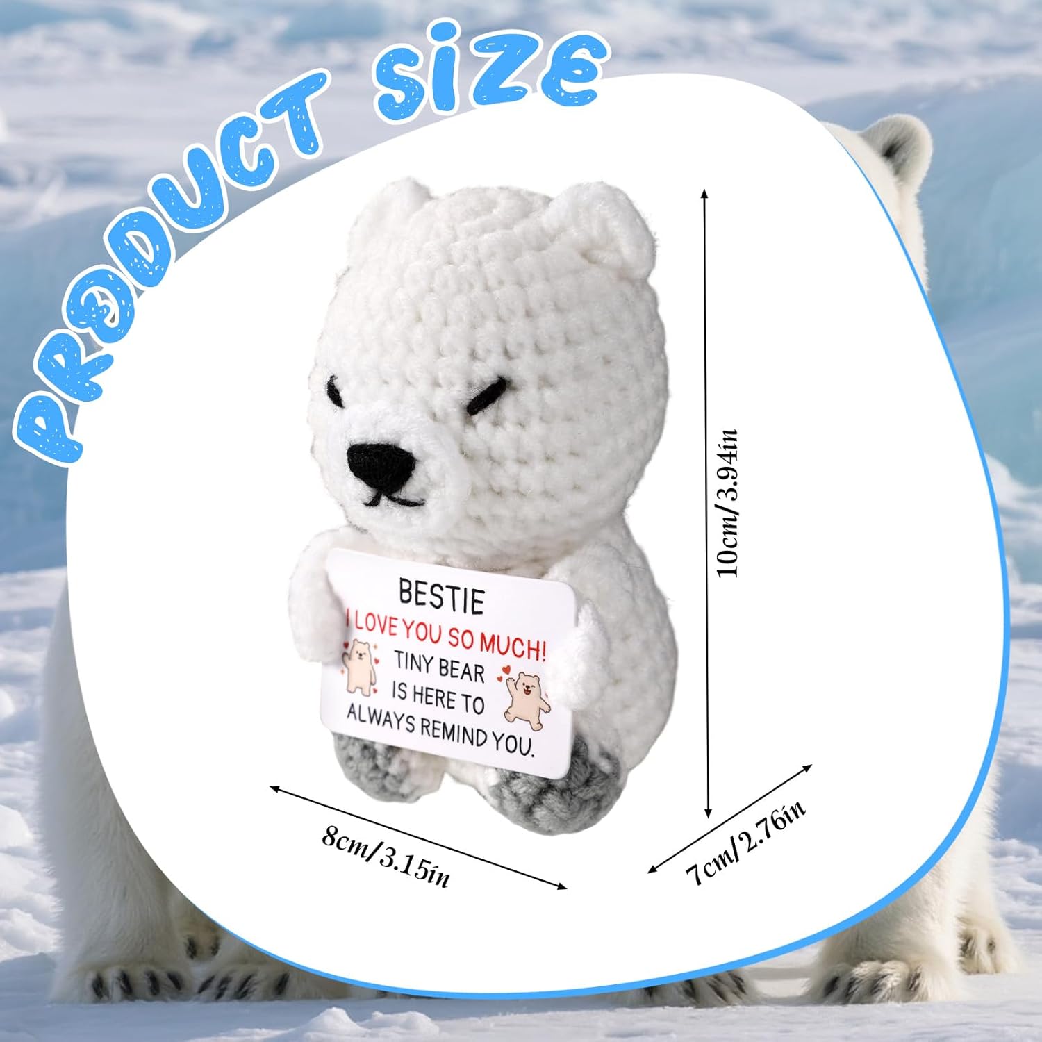 Positive Polar Bear Crochet, Emotional Knitted Polar Bear with Cheer Card Support Crochet Animal Doll for Encouragement Gift Birthday Christmas Stocking Stuffers (for Bestie) - Image 2