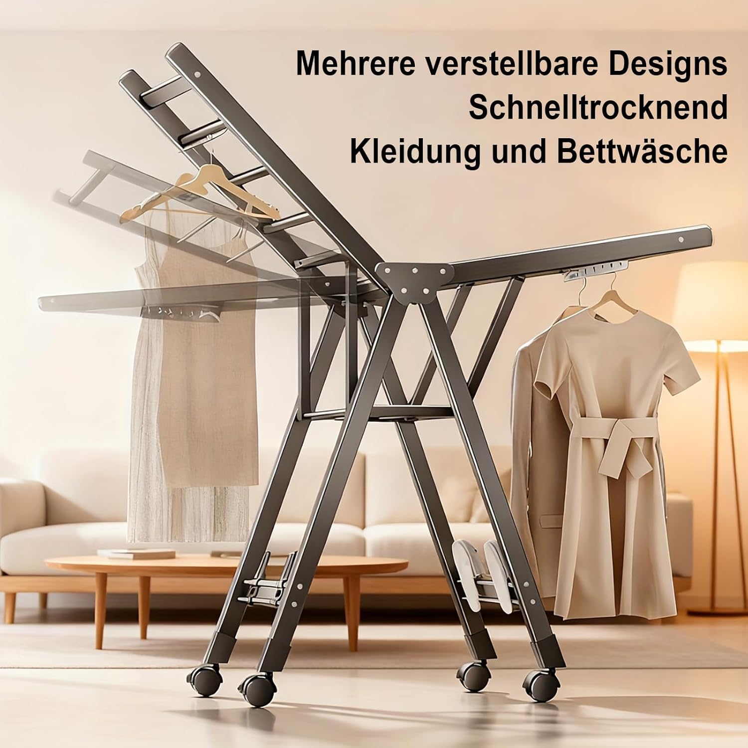 MOPUP Wäscheständer, Flügelwäschetrockner, DREI-Schichten Schwerlast Aluminium Klappbarer Wäscheständer, Geeignet für Lange Kleidung, Stabil & Langlebig, Für Innen- und Außenber