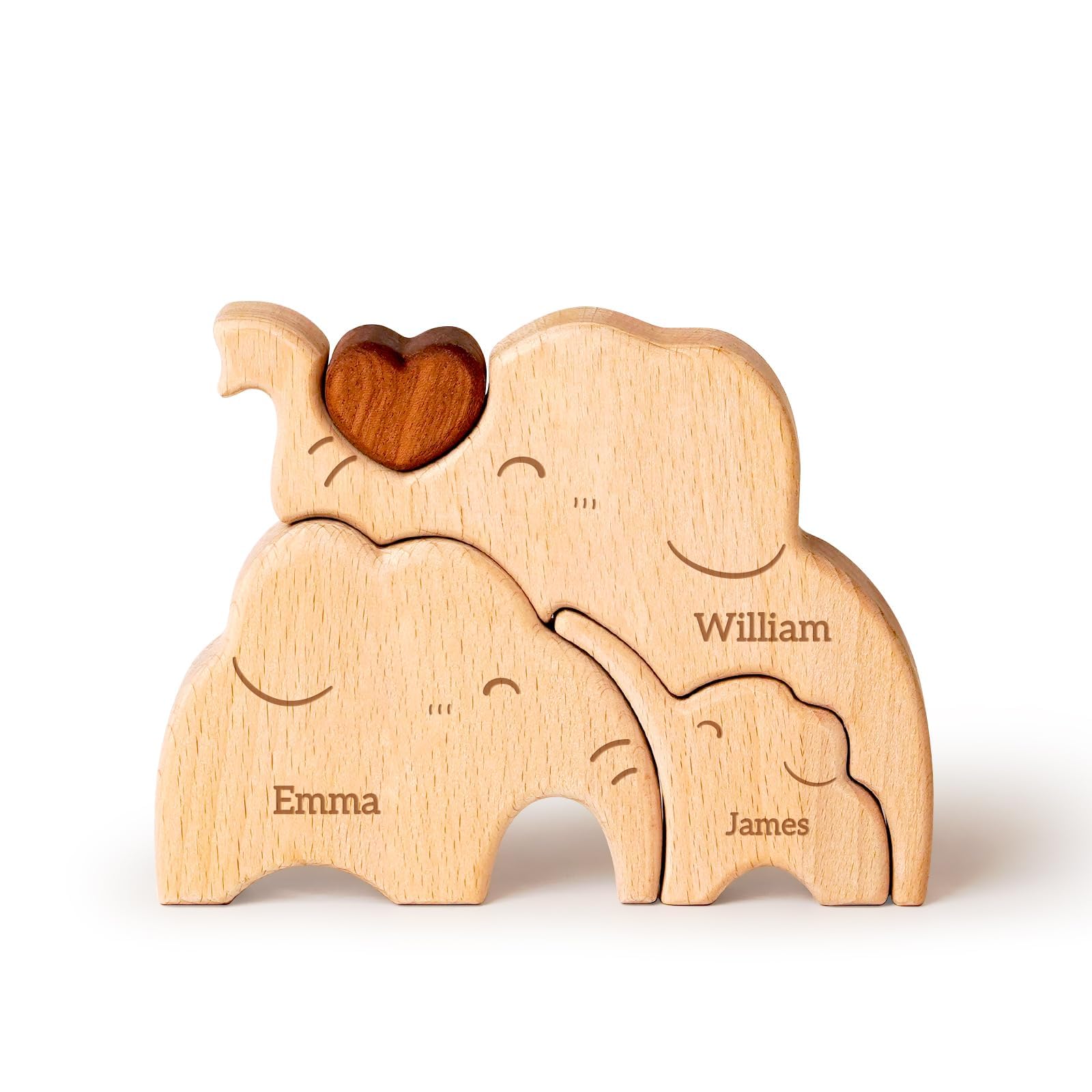 Wooden Elephant Family Puzzle, Personalized Puzzles with 2–5 Names, Father's Day Mother‘s Day Personalized Gifts for Mom Dad Kids Teen Boys Girls