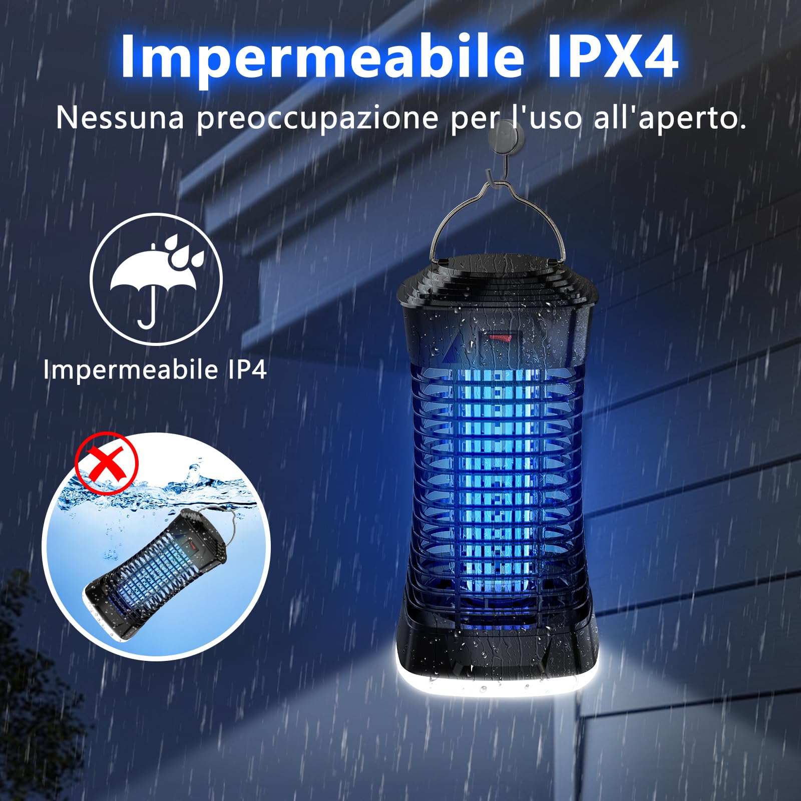 Lampada Antizanzare Elettrica 4200V 15W,Zanzariera Elettrica con Luce LED Inferiore,Lampada Antimosche IPX4,Cattura e Elimina Zanzare e Insetti Volanti,Ideale per Giardino,Soggiorno e Camera da Letto