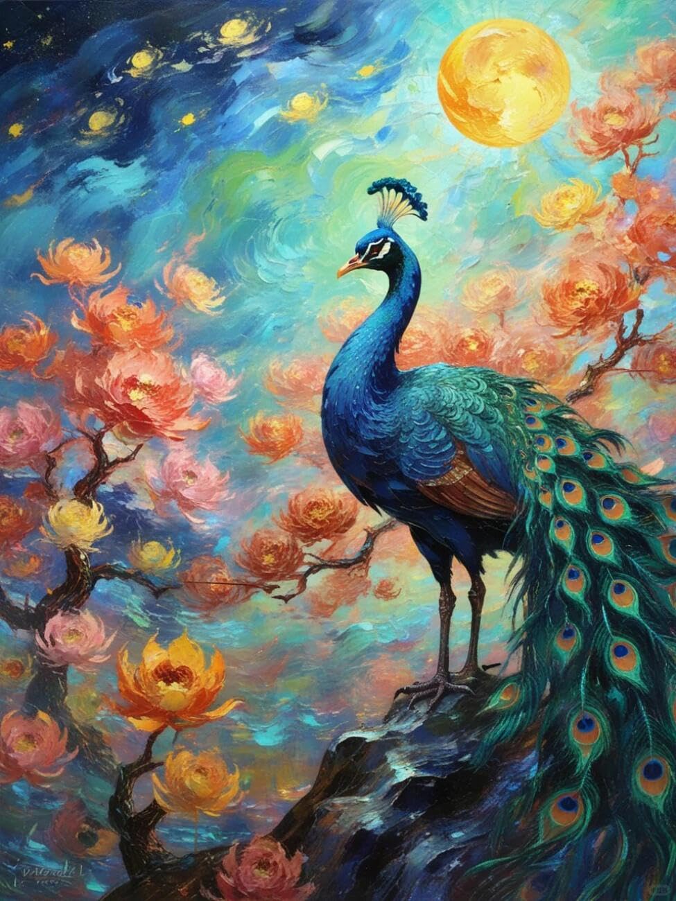 Henypt Cross Stitch Kit Peacocks and Flowers Animal DIY Arts Aand Craft Kit for Adults Beginners with Accessories Handmade DIY/Gifts 14CT 30x40cm