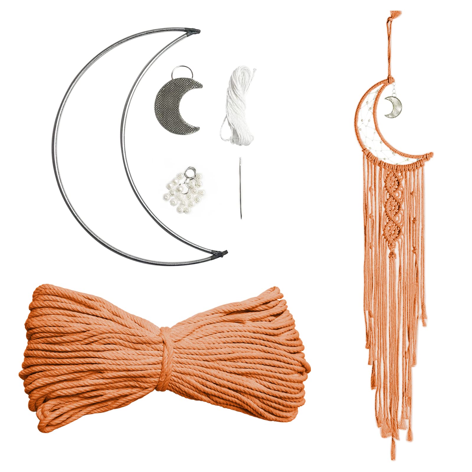 JeogYong Macrame Kit, DIY Moon Dream Catcher Macrame Kits for Kids & Adults Beginners, Includes Metal Hoop Rings Macrame Cord or More Craft Supplies and Materials for Bohemian Wall Decor Dreamcatcher